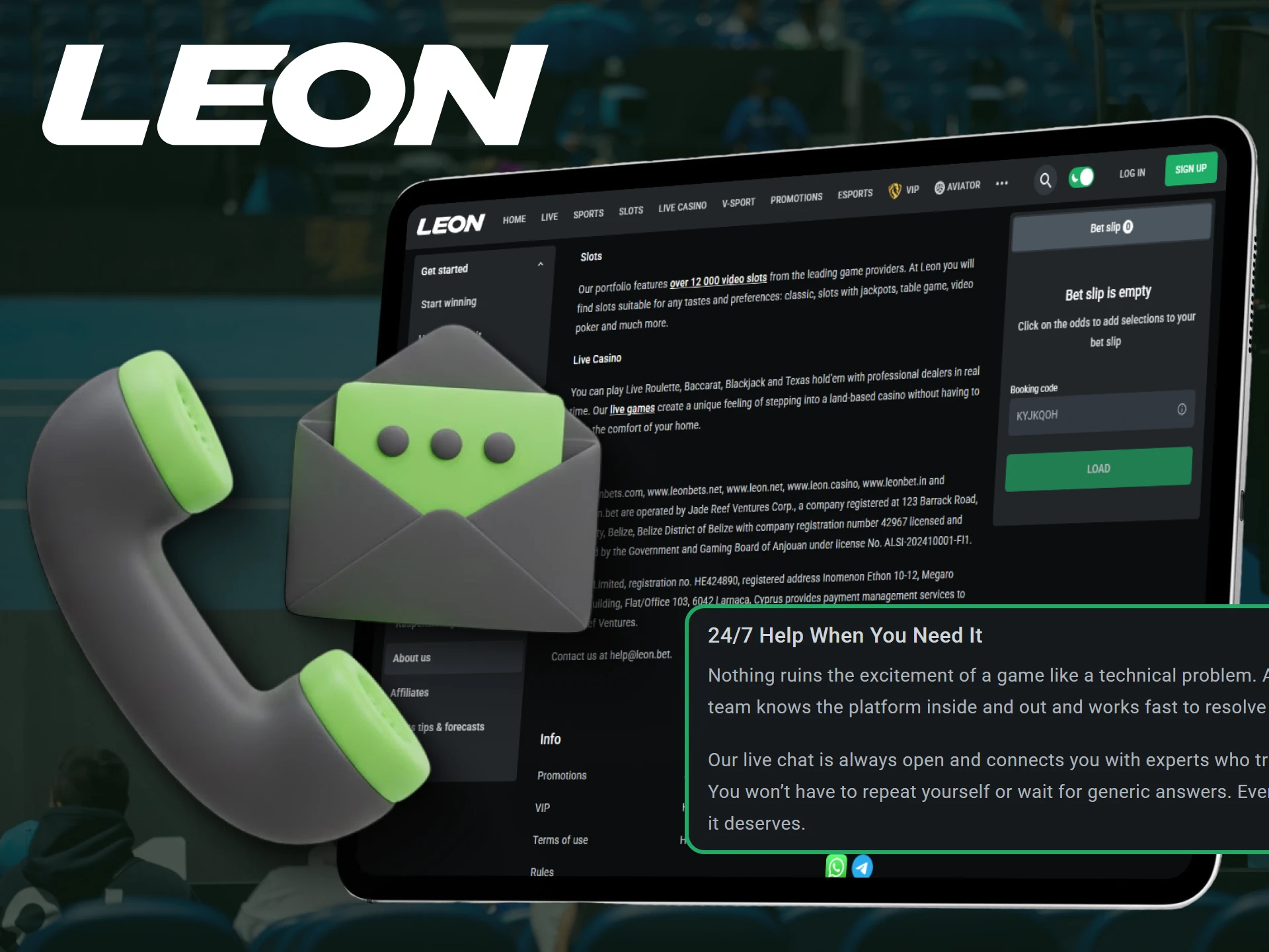 Get fast help from customer support on Leonbets.