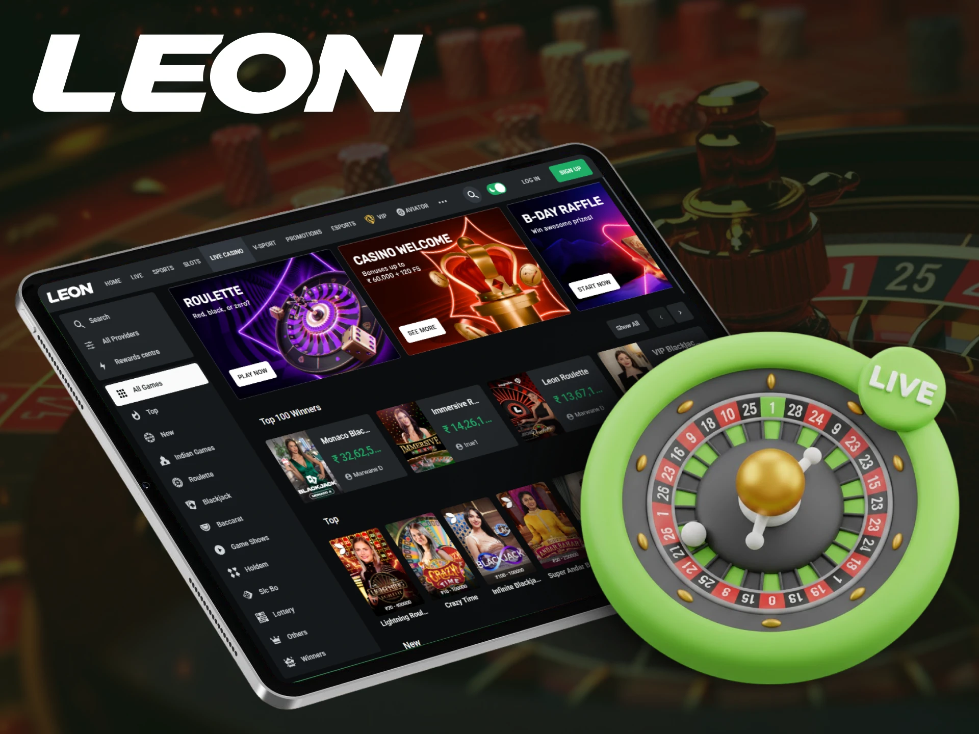 Join the live casino for real-time dealer games on Leonbets.