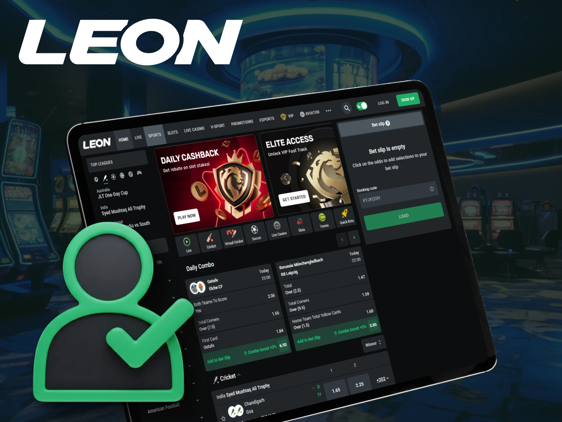 Complete account verification to secure your profile and be ready for play on Leonbets.