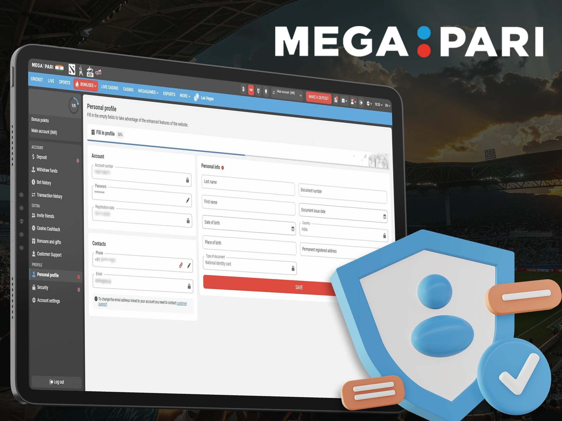Verification is necessary for Megapari Casino Online.