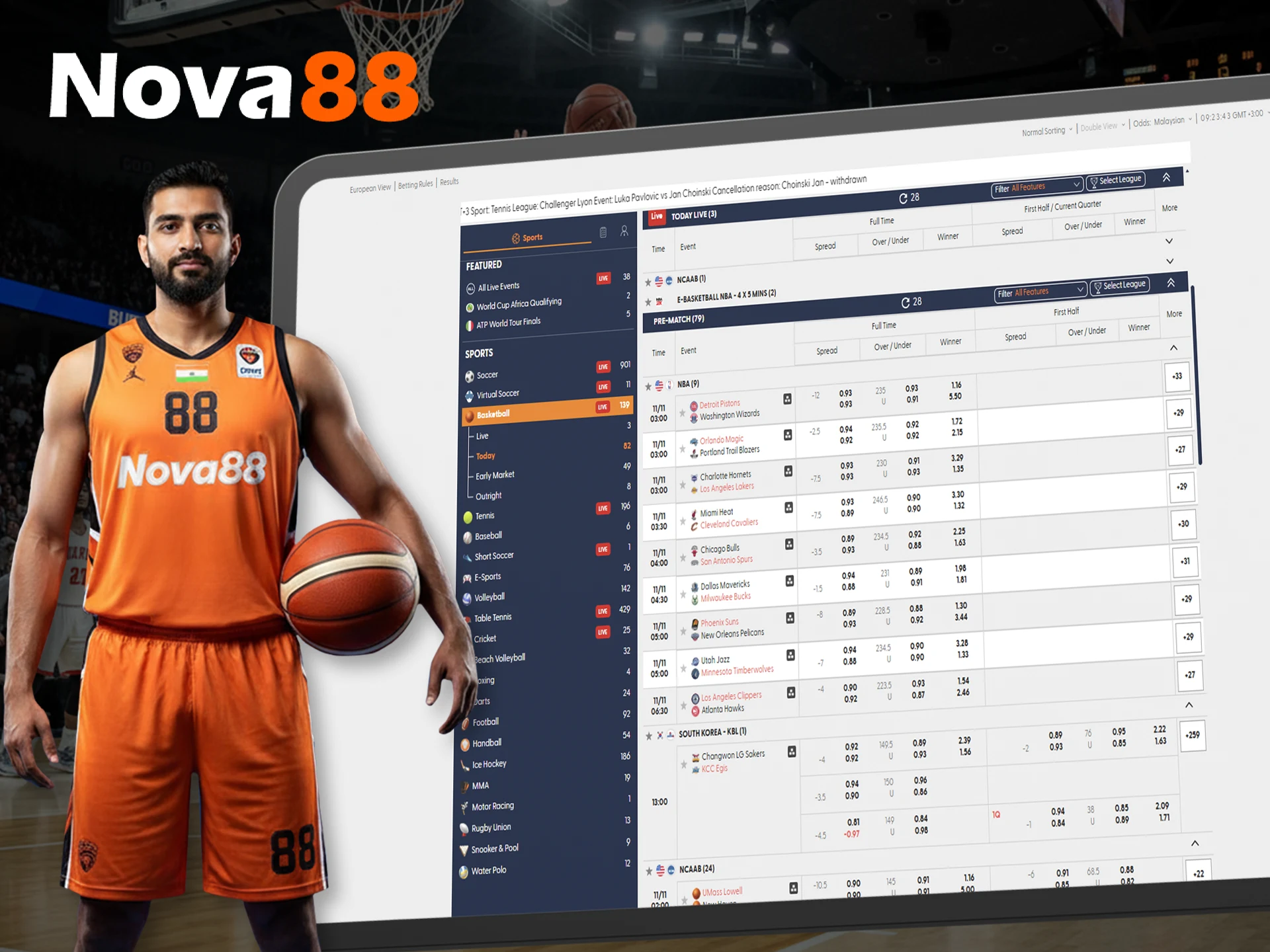 Is there a basketball betting section at the Nova88 online casino.