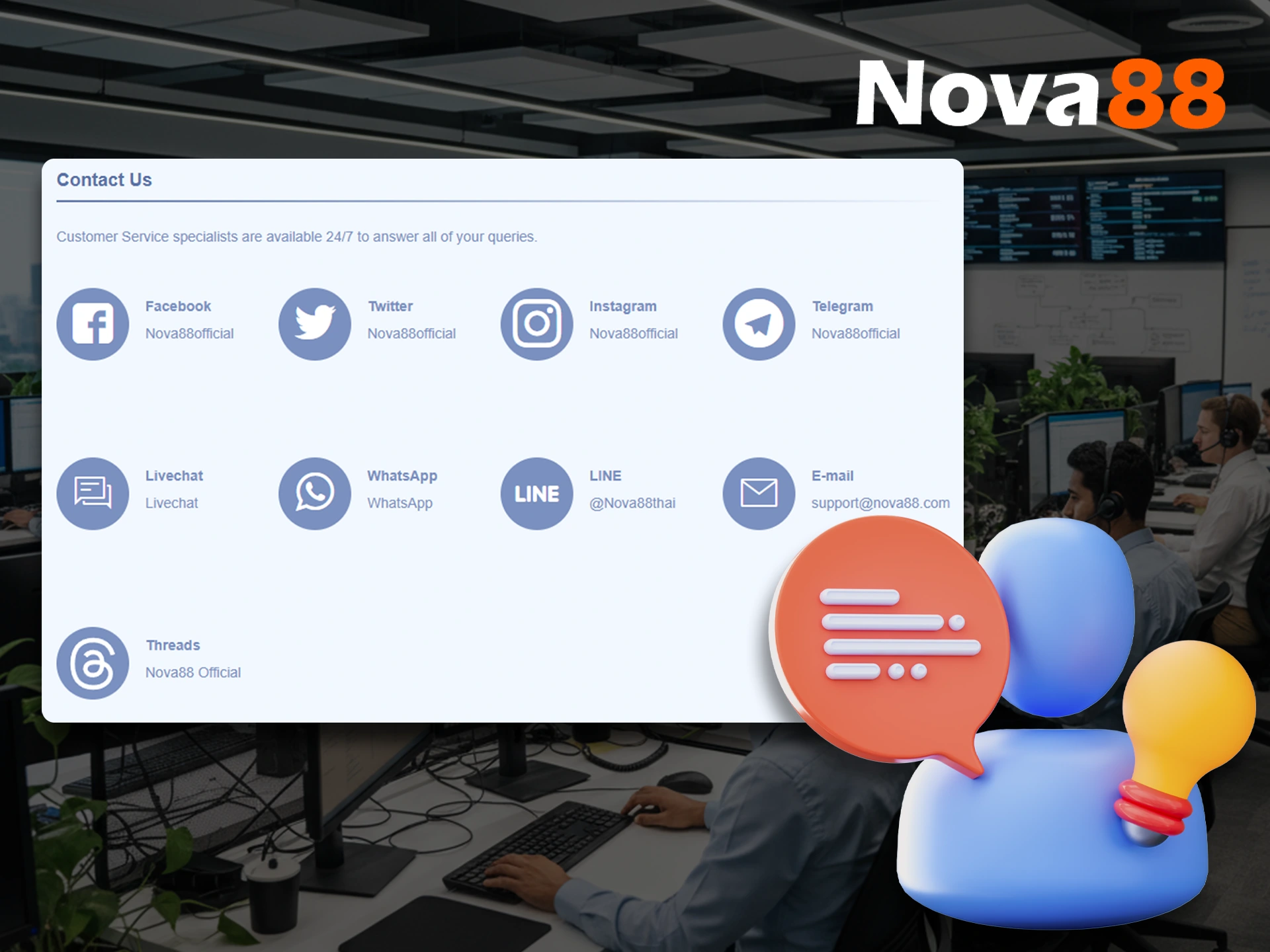 How can I contact Nova88 online casino support.