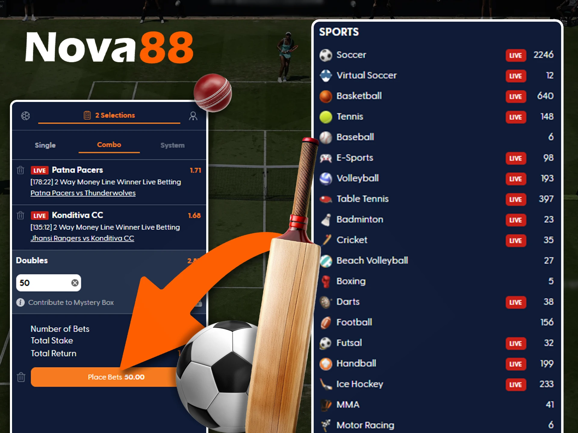 Step-by-step instructions on how to bet on sports at Nova88 online casino.
