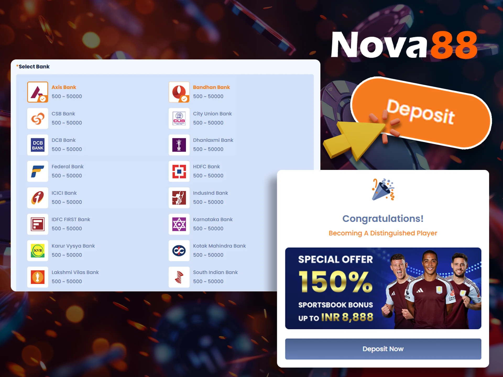 In order for a player to bet on sports at the Nova88 online casino, he needs to make a deposit.