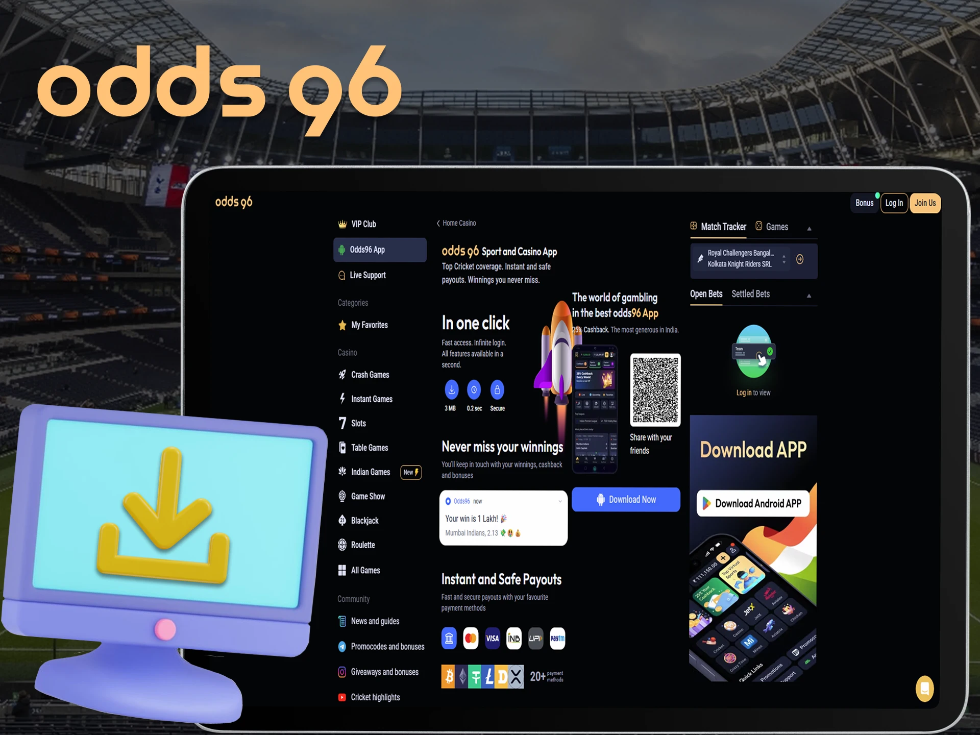 Get quick access to betting with the Odds96 PC app.