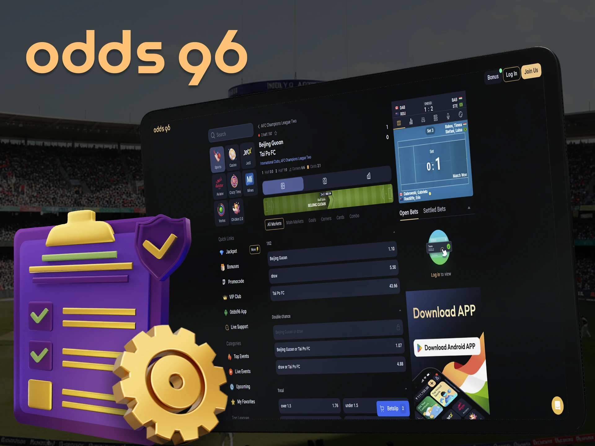 Choose options for specific bets to win at Odds96.