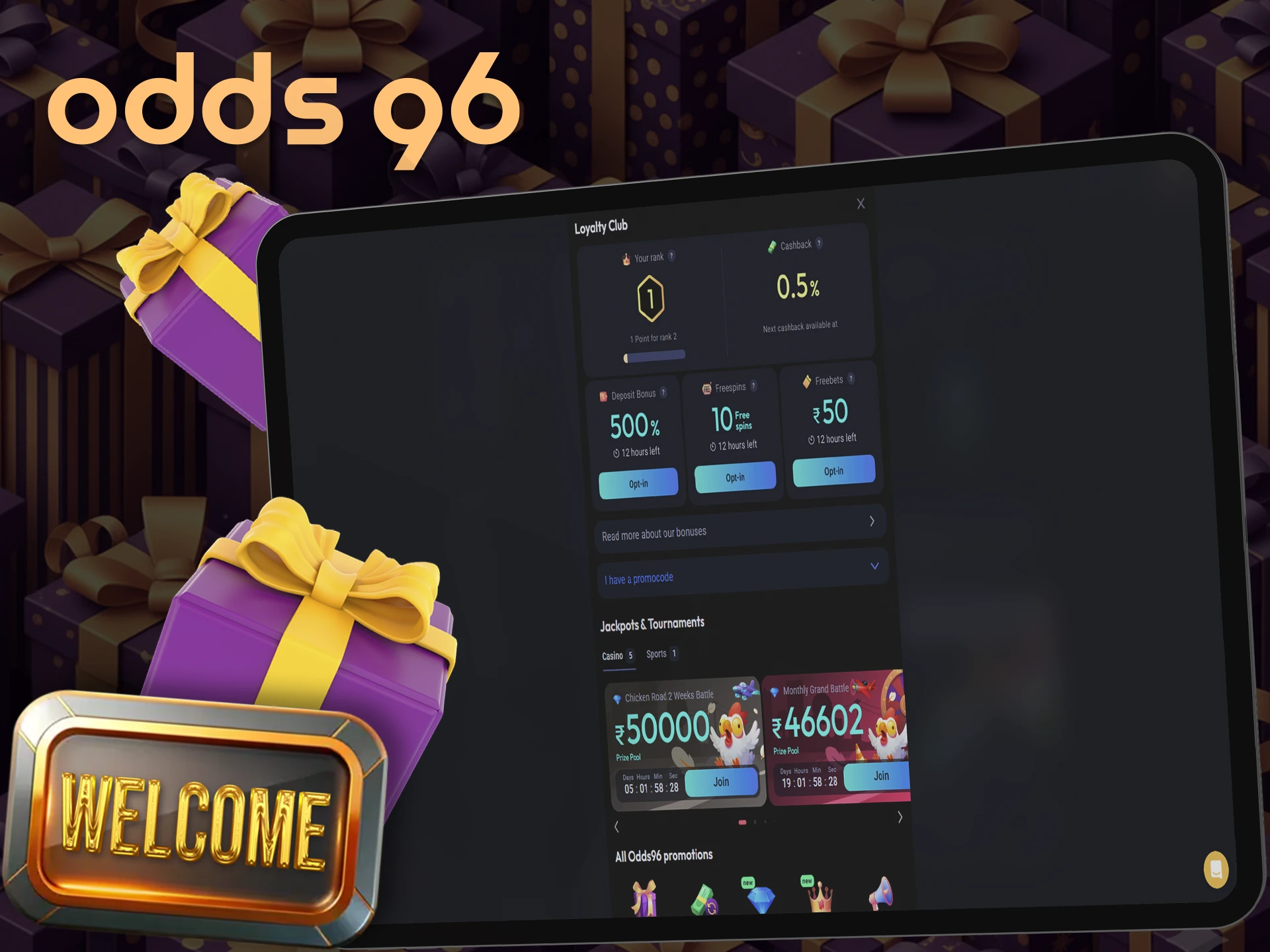 Odds96 offers its players a wide range of bonuses.