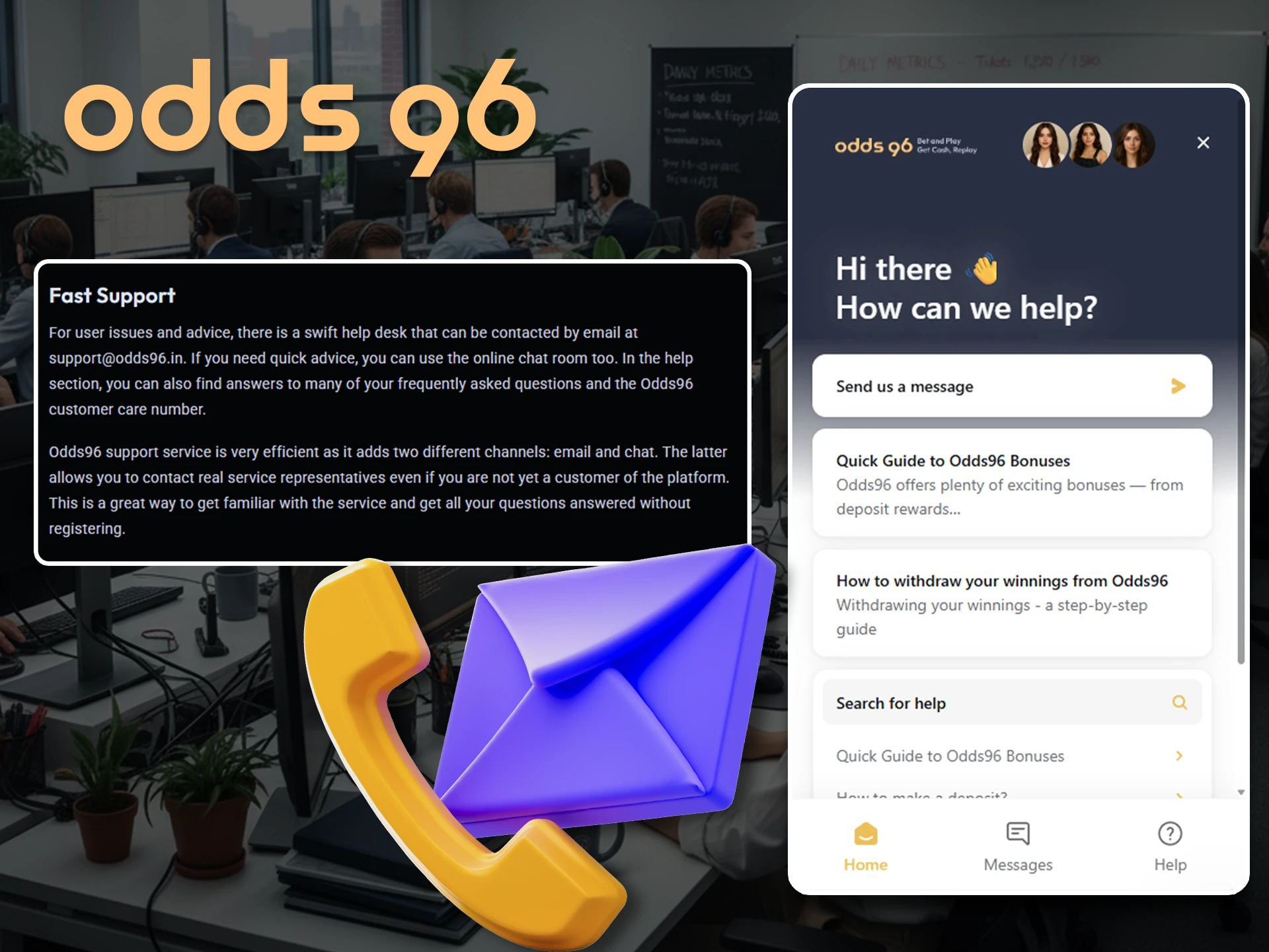 Use the contacts to get in touch with the Odds96 team.