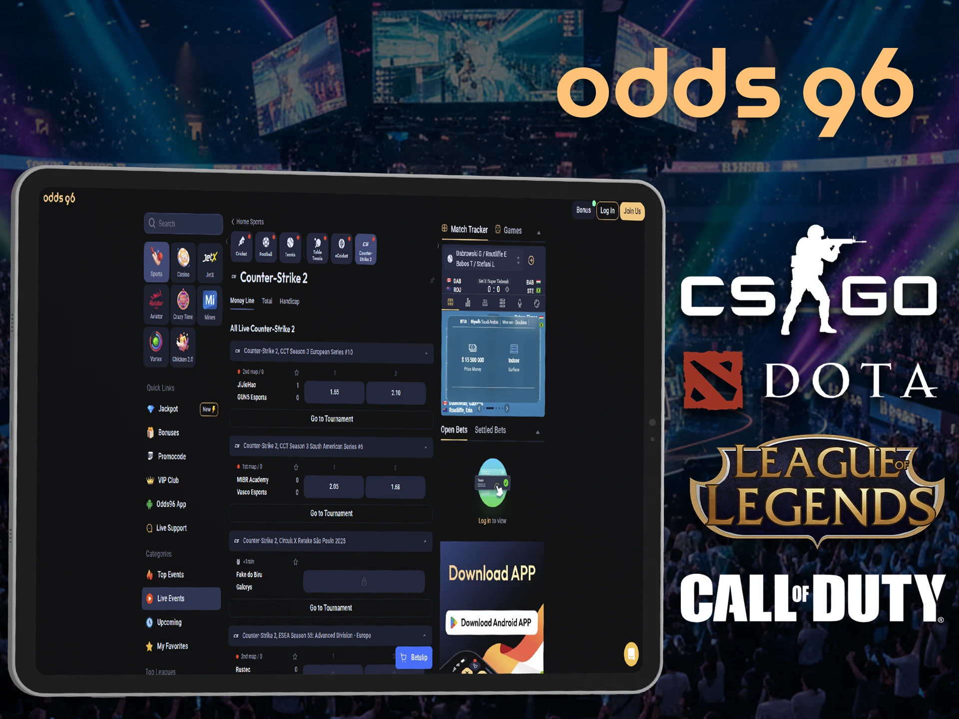 Find your favourites in your favourite Esports game at Odds96.