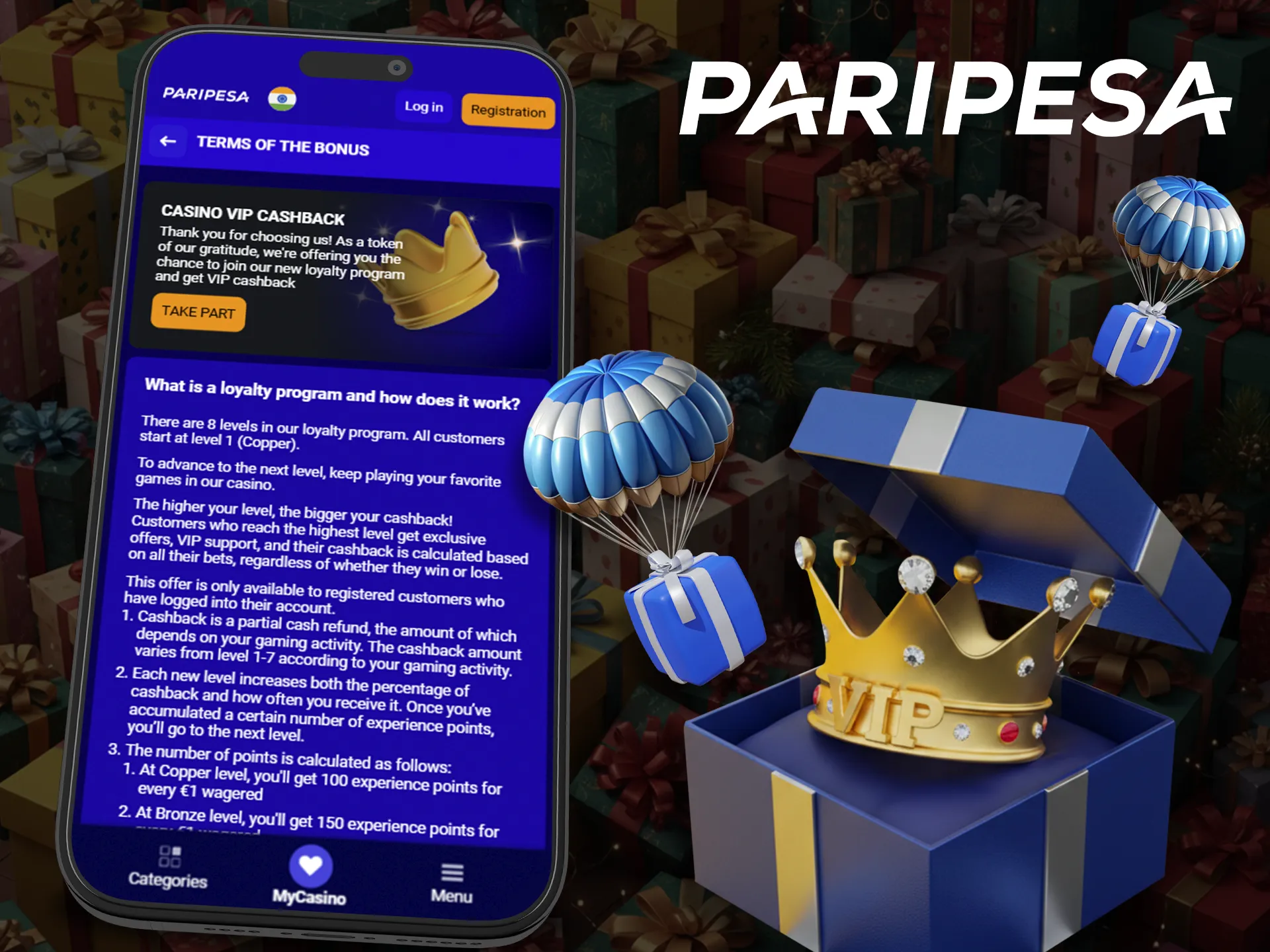 Get cashback with the Paripesa VIP program in the app.