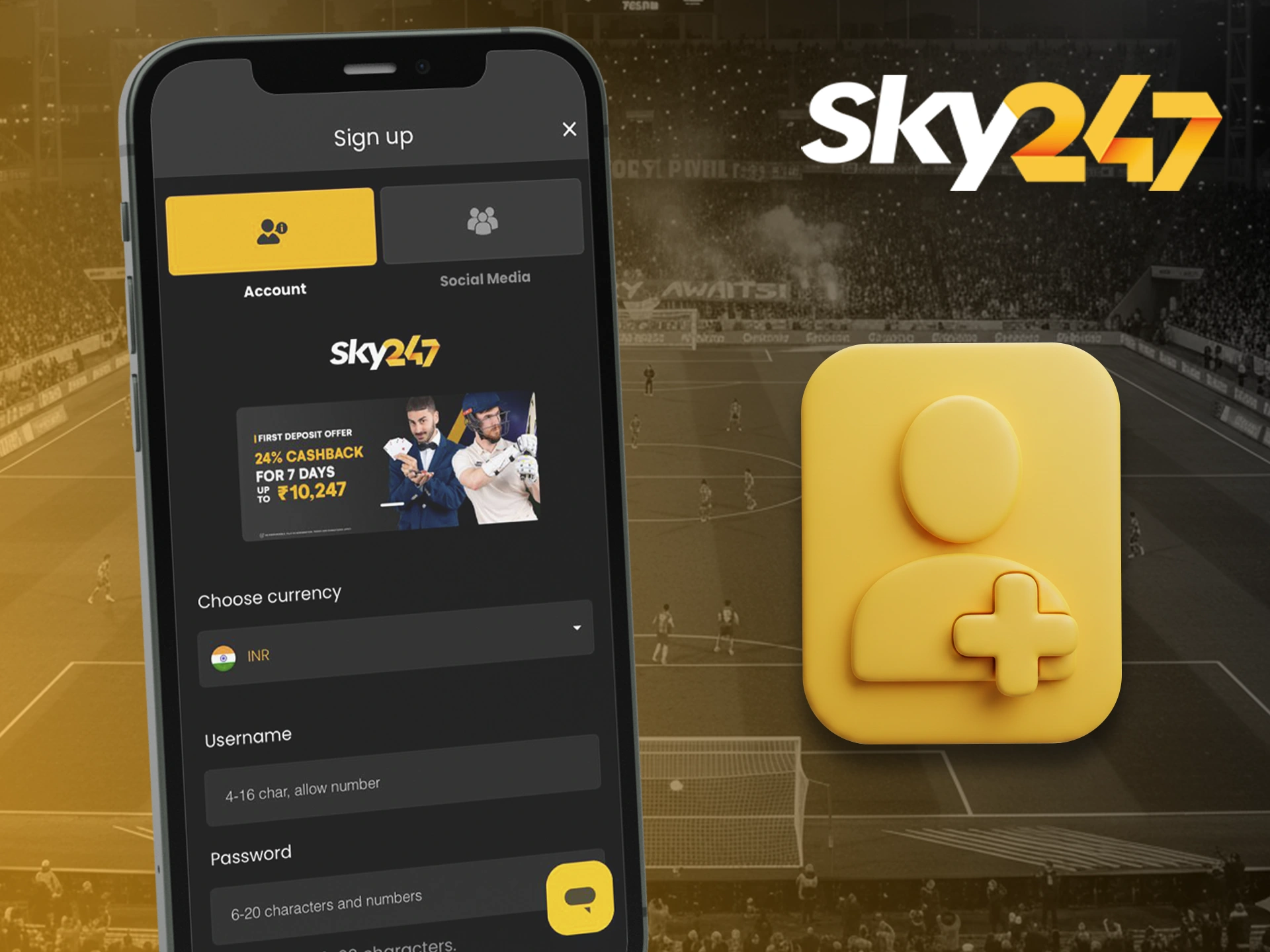 Create a personal account to start betting on Sky247.