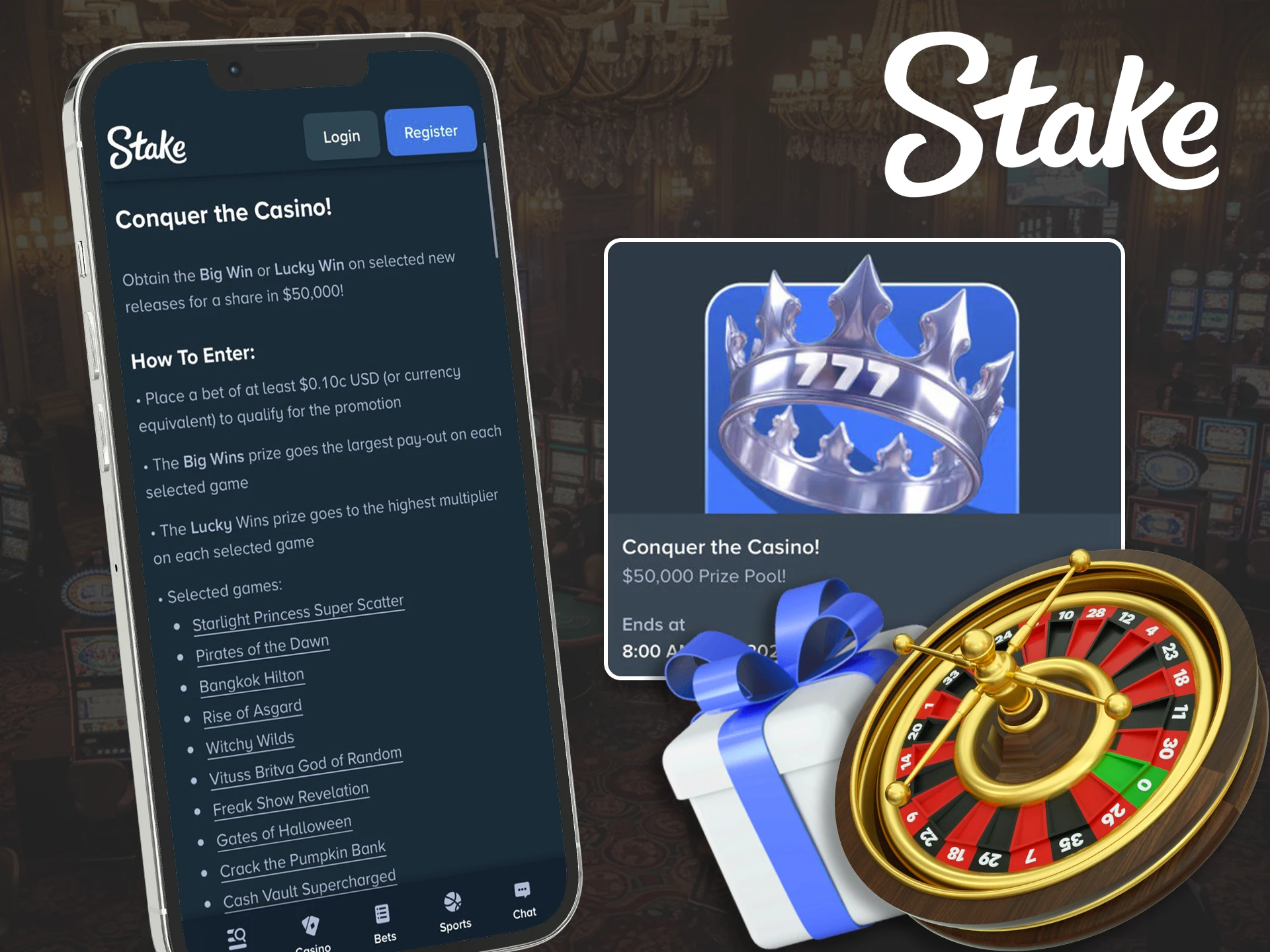 Place your casino bets using the bonus in the Stake app.