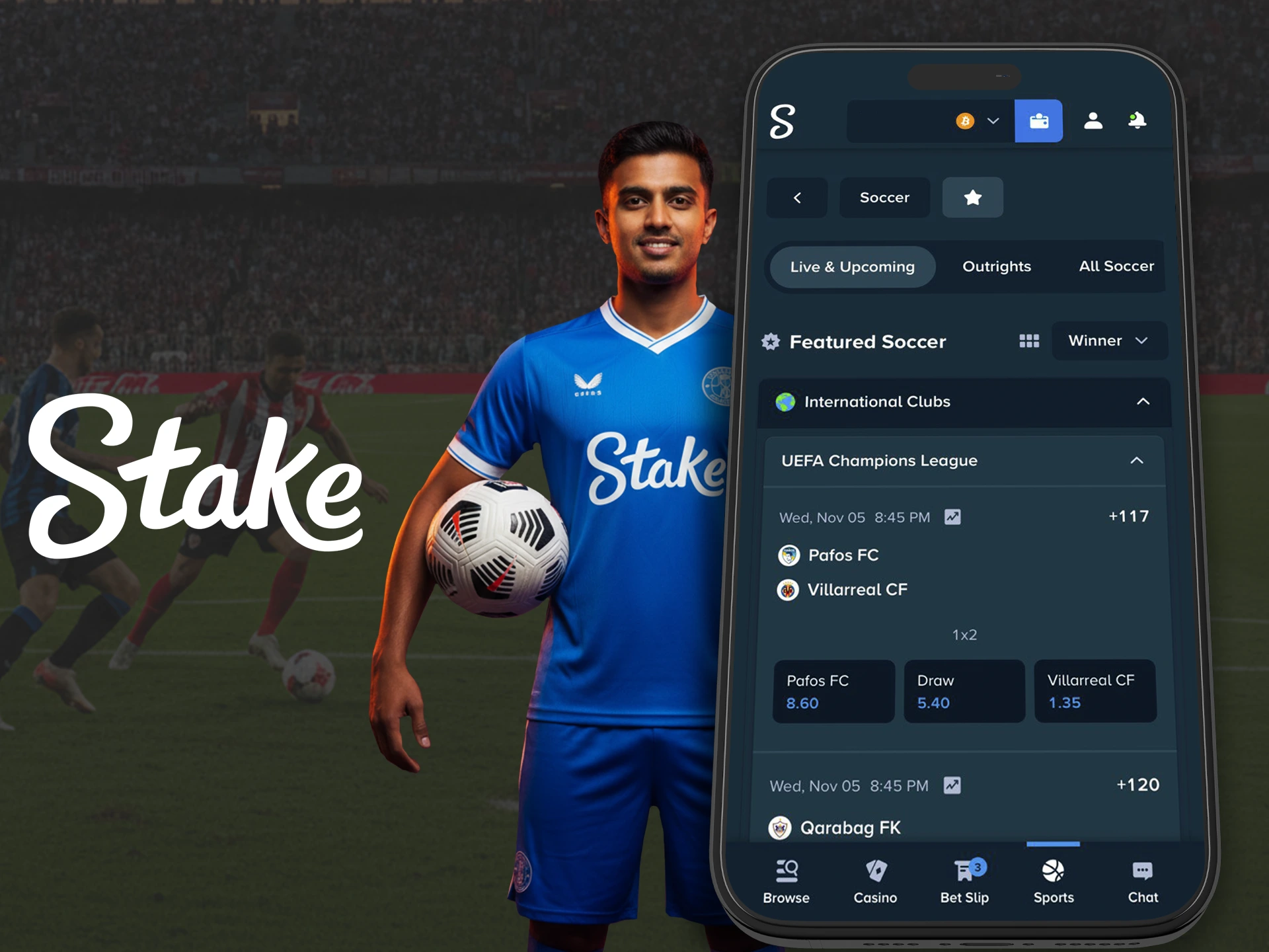 Choose your football icons from the Stake app.