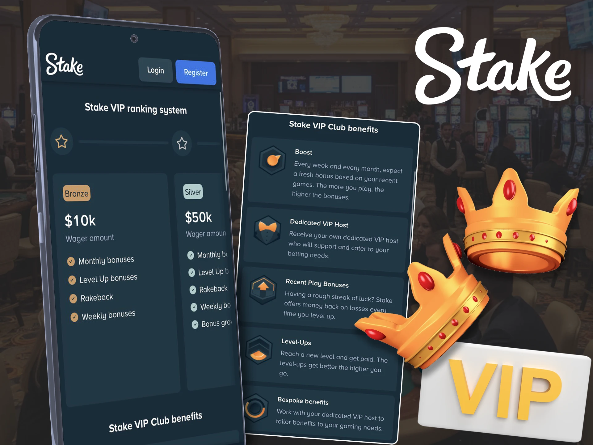 Become part of the VIP community with a bonus from the Stake app.