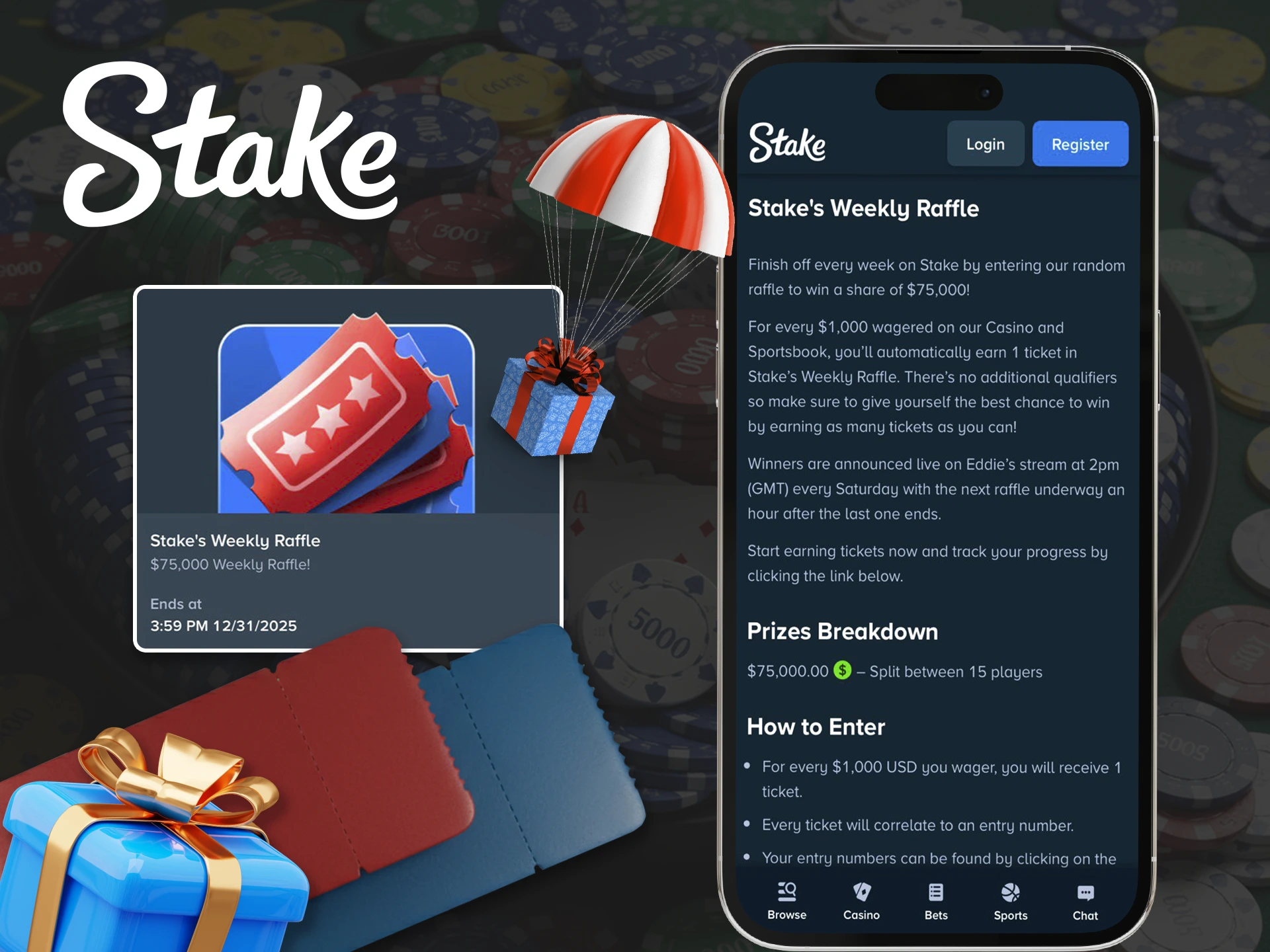 Try your luck and get a bonus with big winnings in Stake.