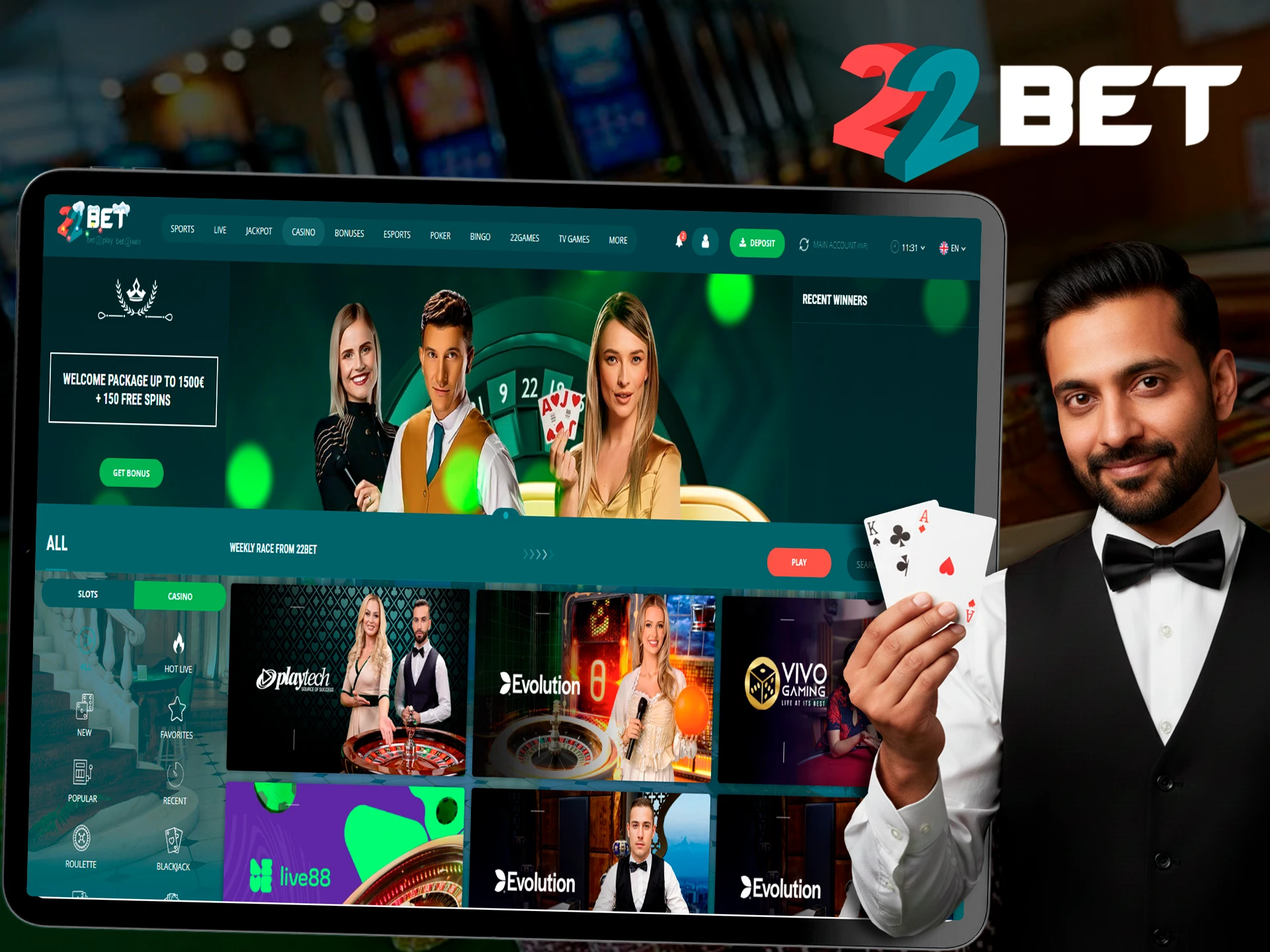 Luck awaits in live dealer betting at 22bet casino.