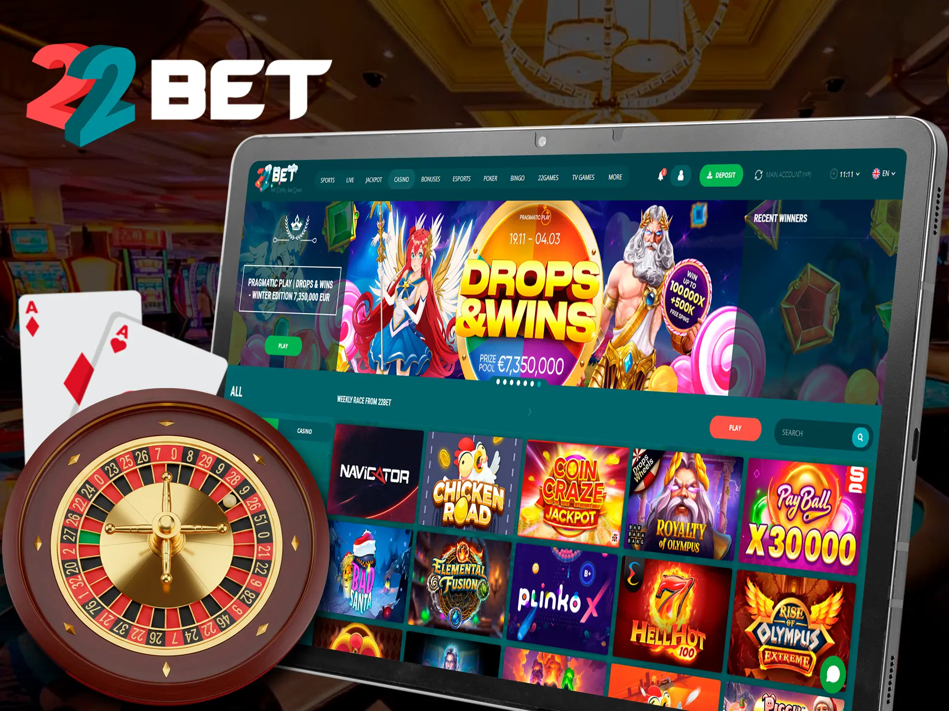 Find winning games among the many offered at 22bet.