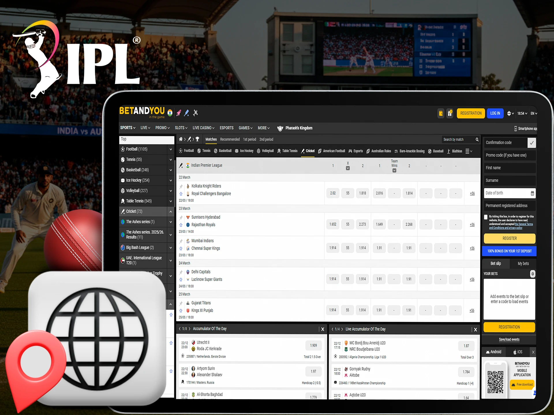 Try the convenient interface of bookmaker sites for betting on IPL.