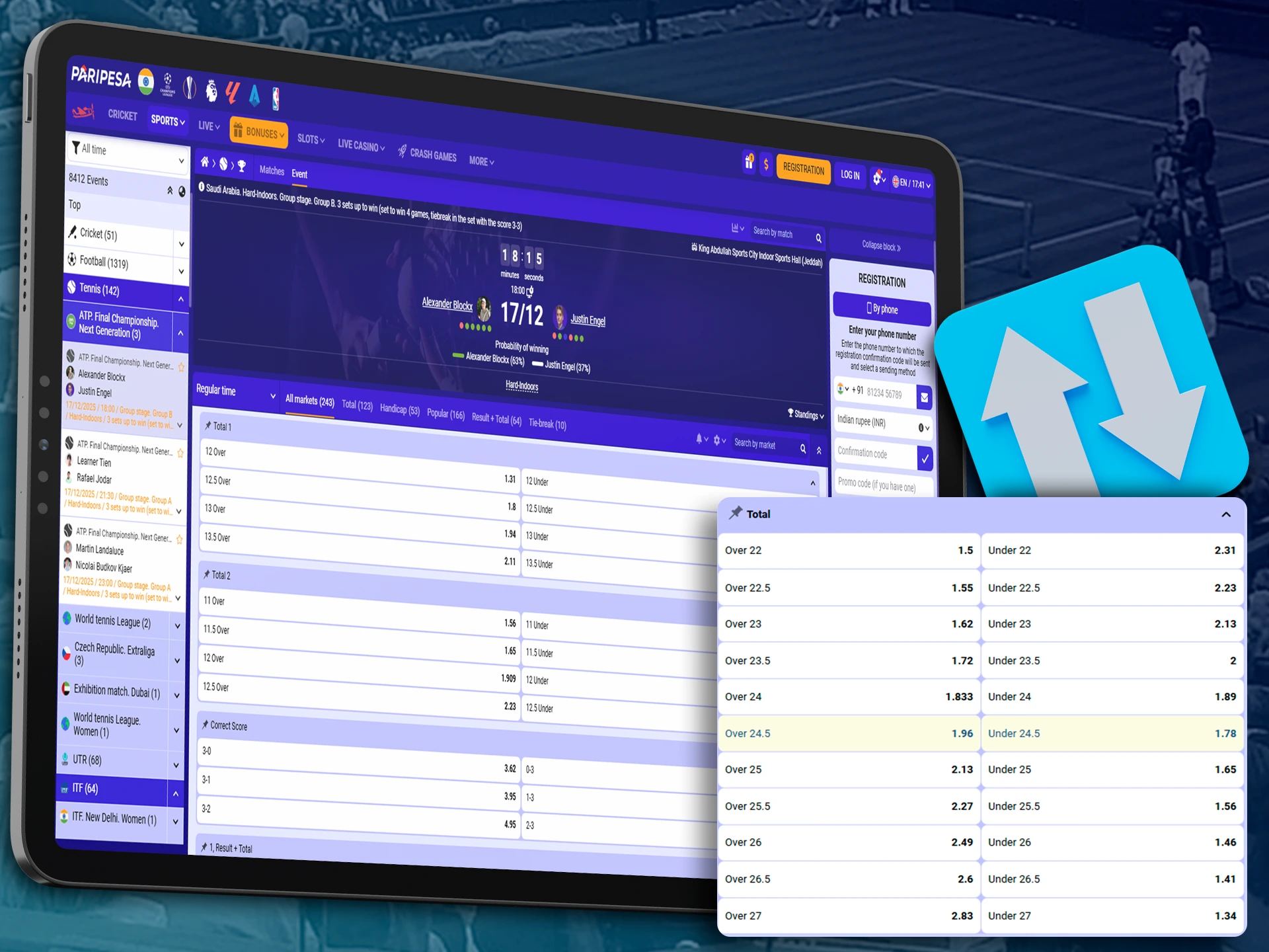 Make the right choice when betting over and under in tennis matches.