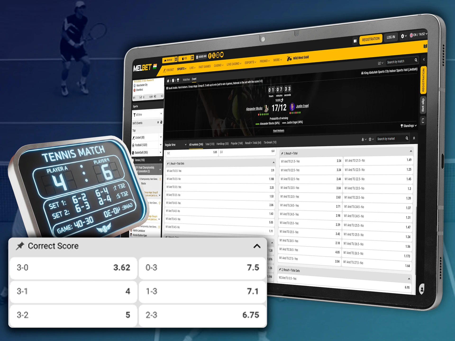 Make tennis match score predictions in betting.