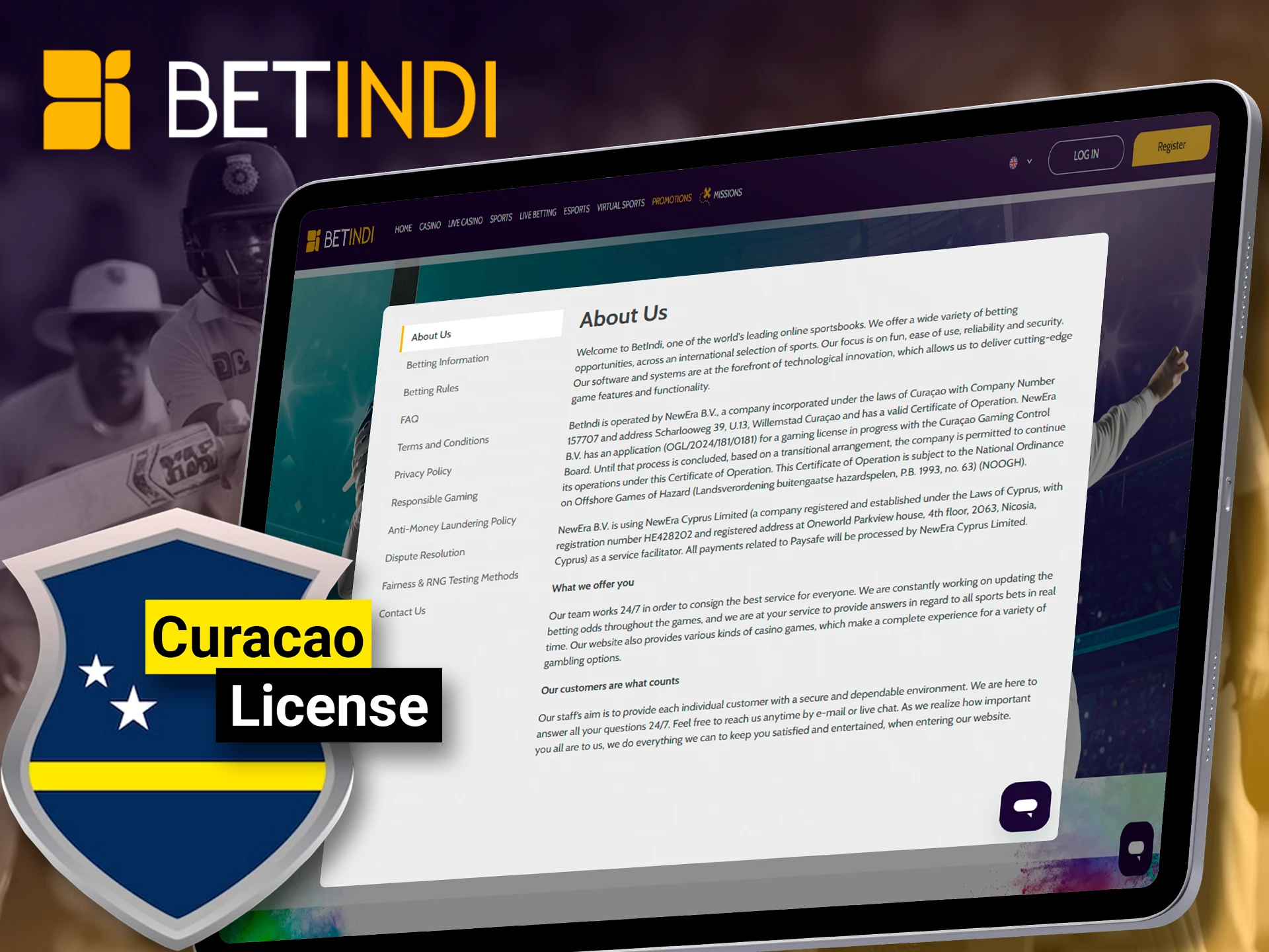 Betindi is legal and protected by a Curacao licence.
