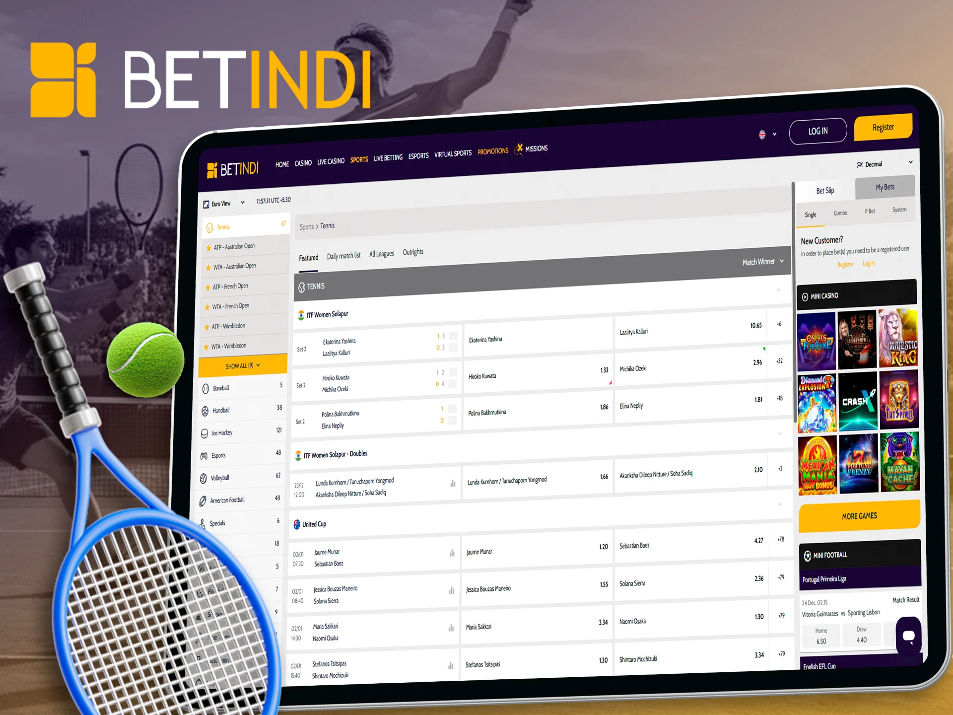 Try your luck by predicting the outcome of a tennis match at Betindi.