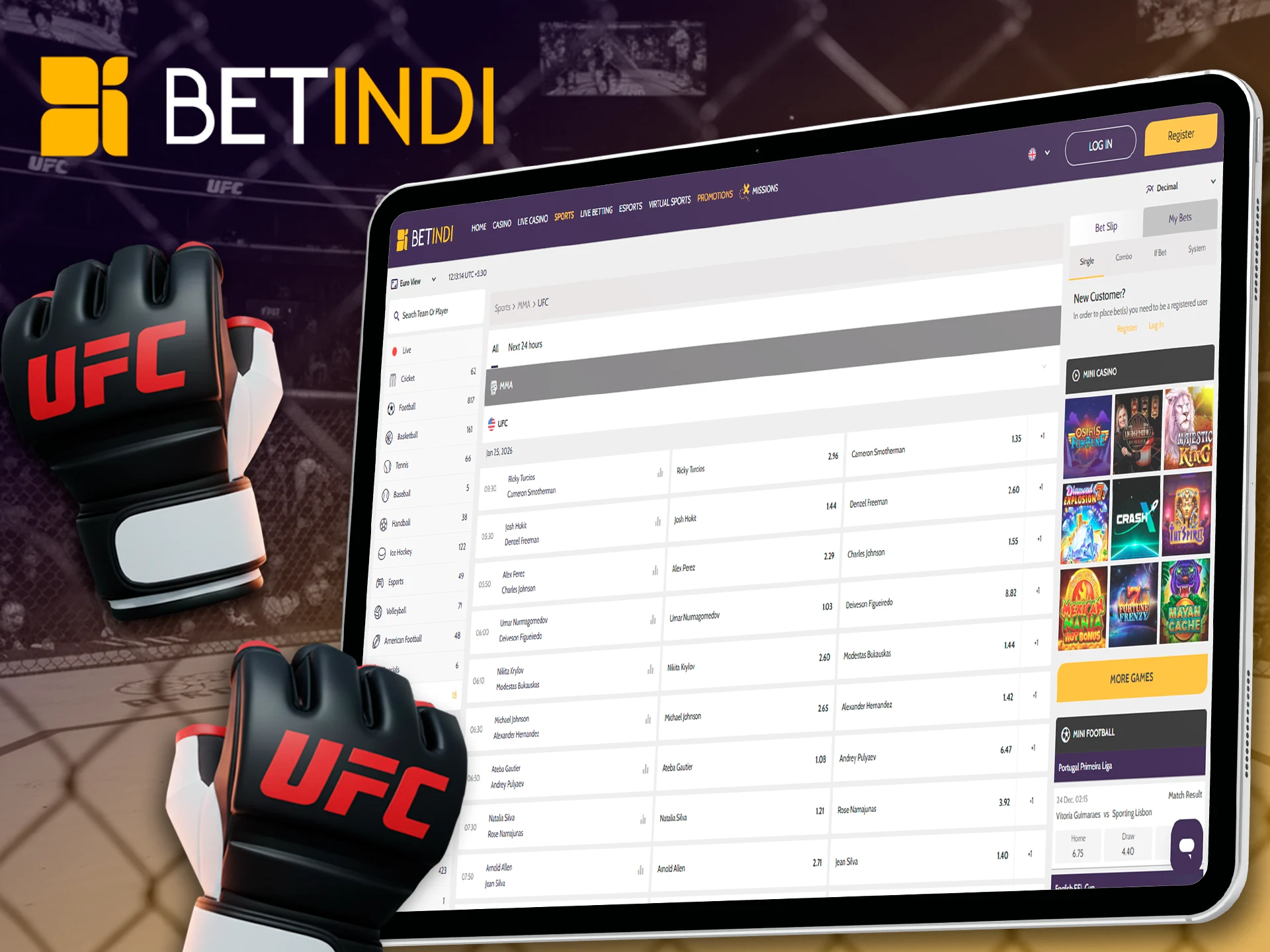 Enter UFC tournaments by betting on one of the fighters in Betindi.