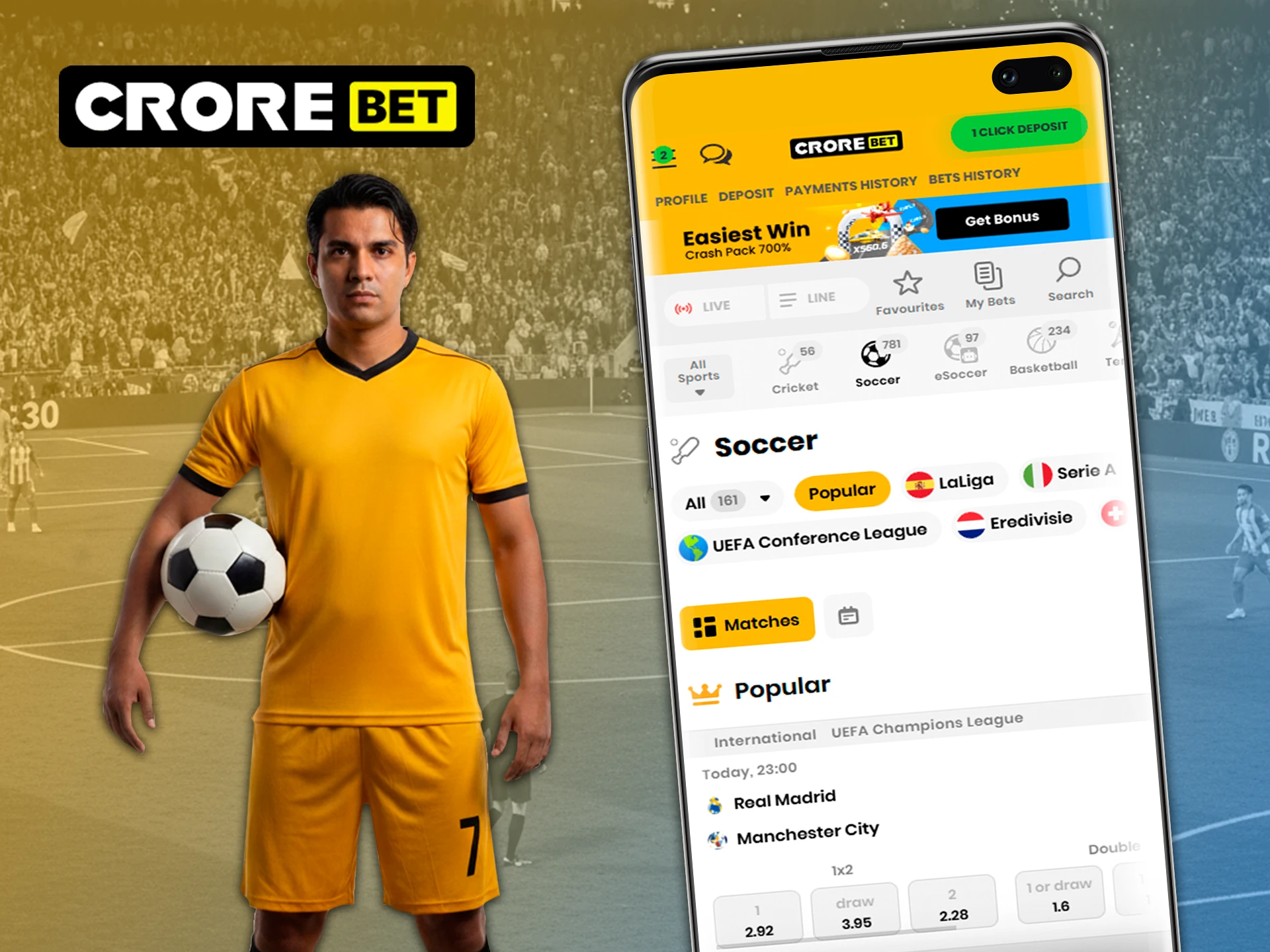 Pick the winners in a football match in the Crorebet app.