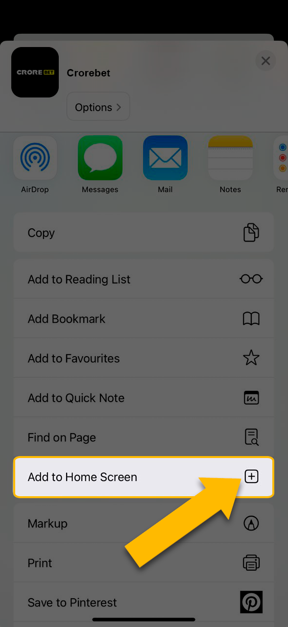 Add Crorebet to your smartphone's desktop.