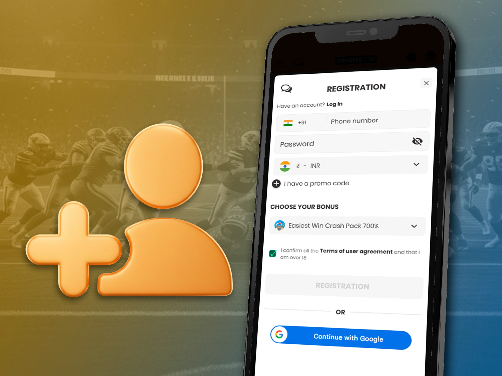 Create a personal account in the Crorebet app to start betting.