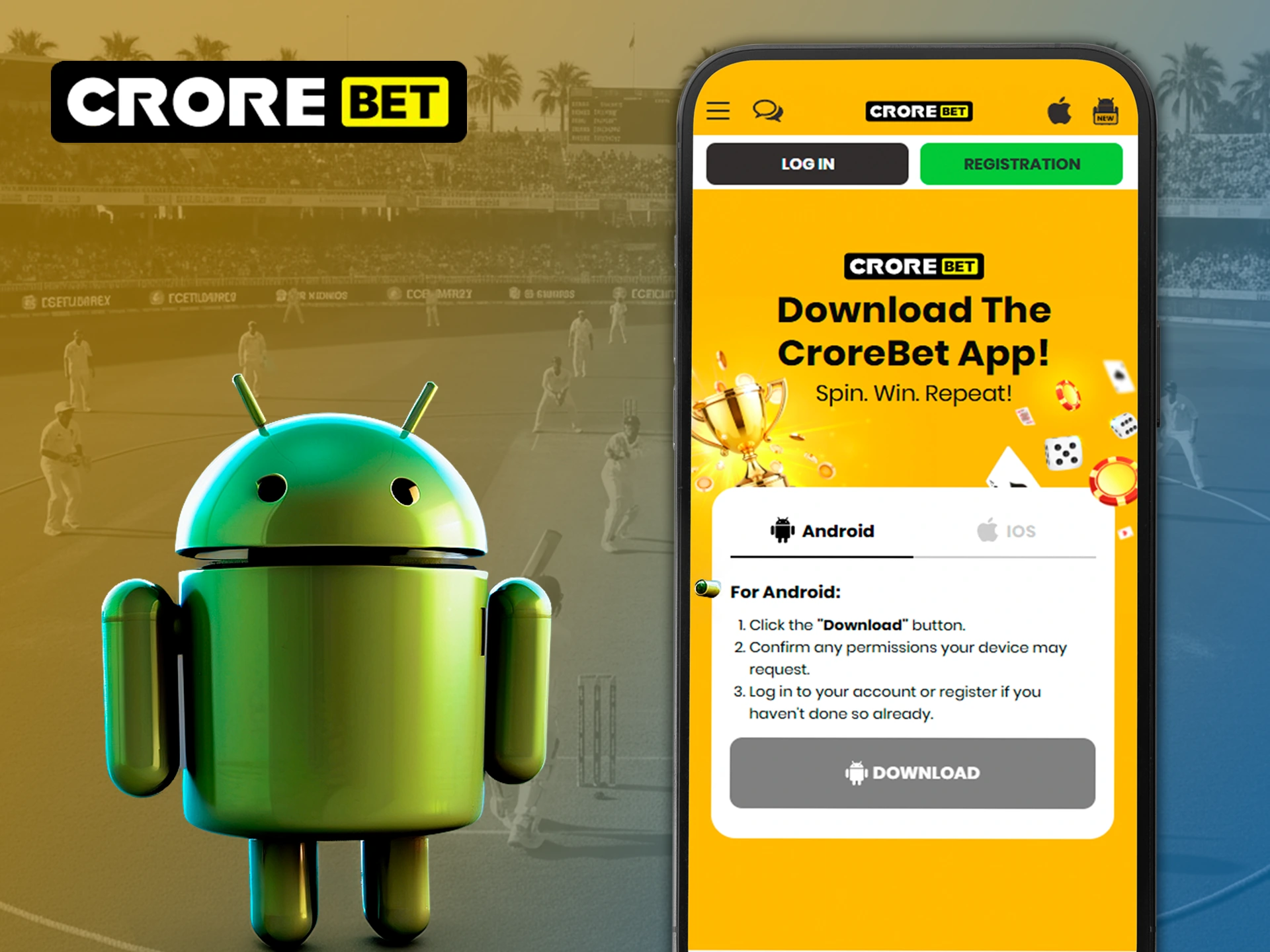 Start placing convenient bets in the Crorebet Android app.