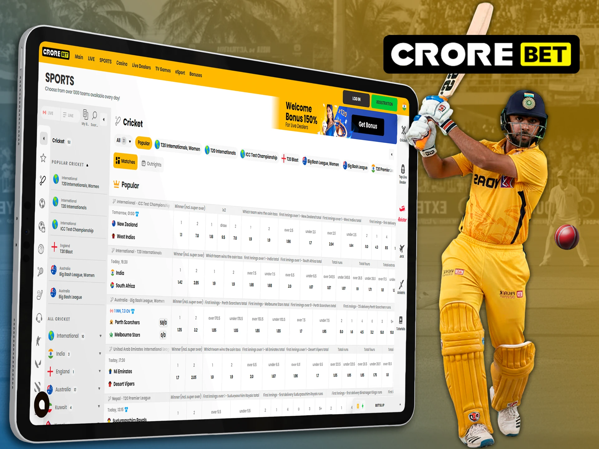 Choose your favorites to win cricket at Crorebet.