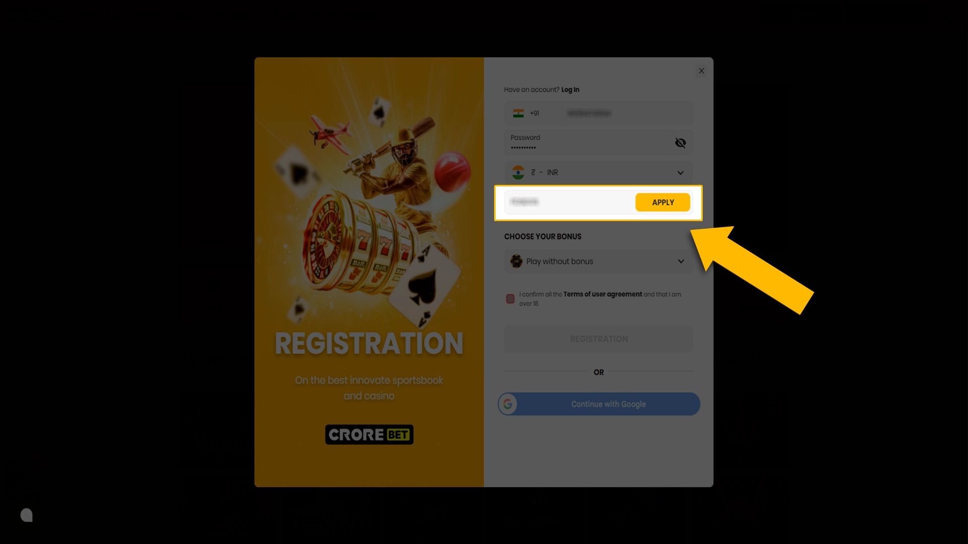 Use the promo code when available to receive bonuses at Crorebet.
