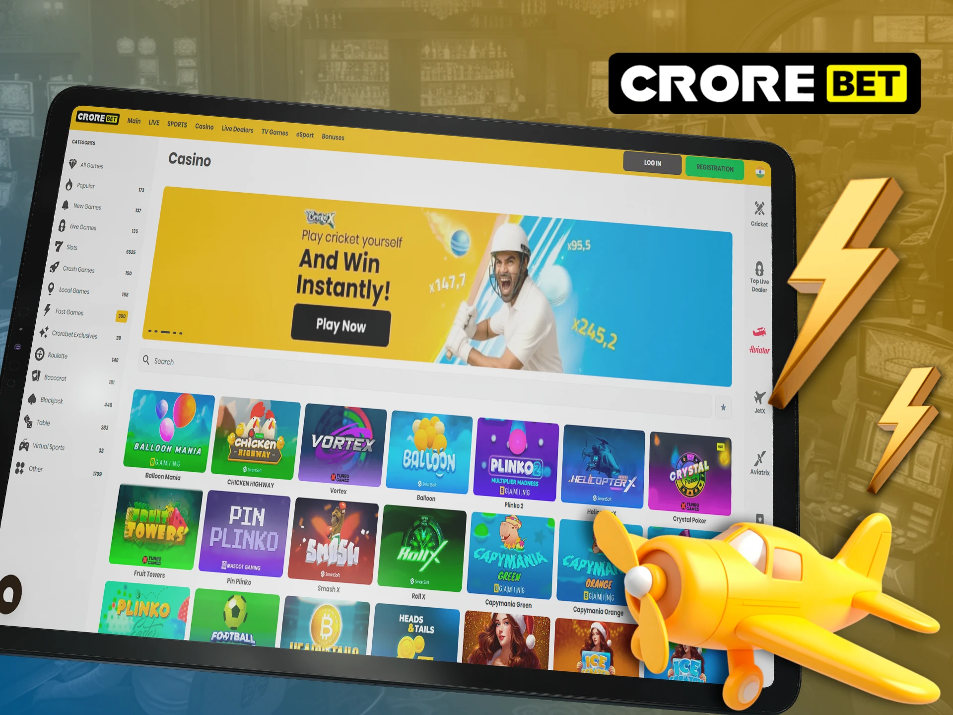 Play Instant games and get instant winnings at Crorebet.