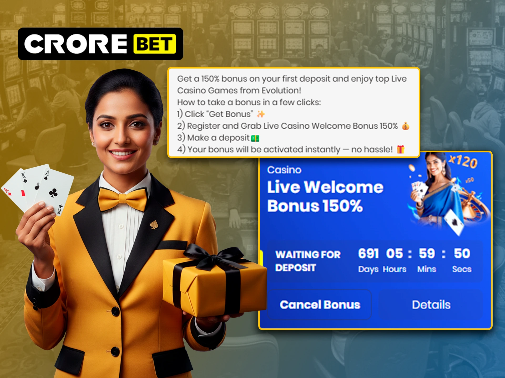 Get a bonus for live casino bets at Crorebet.