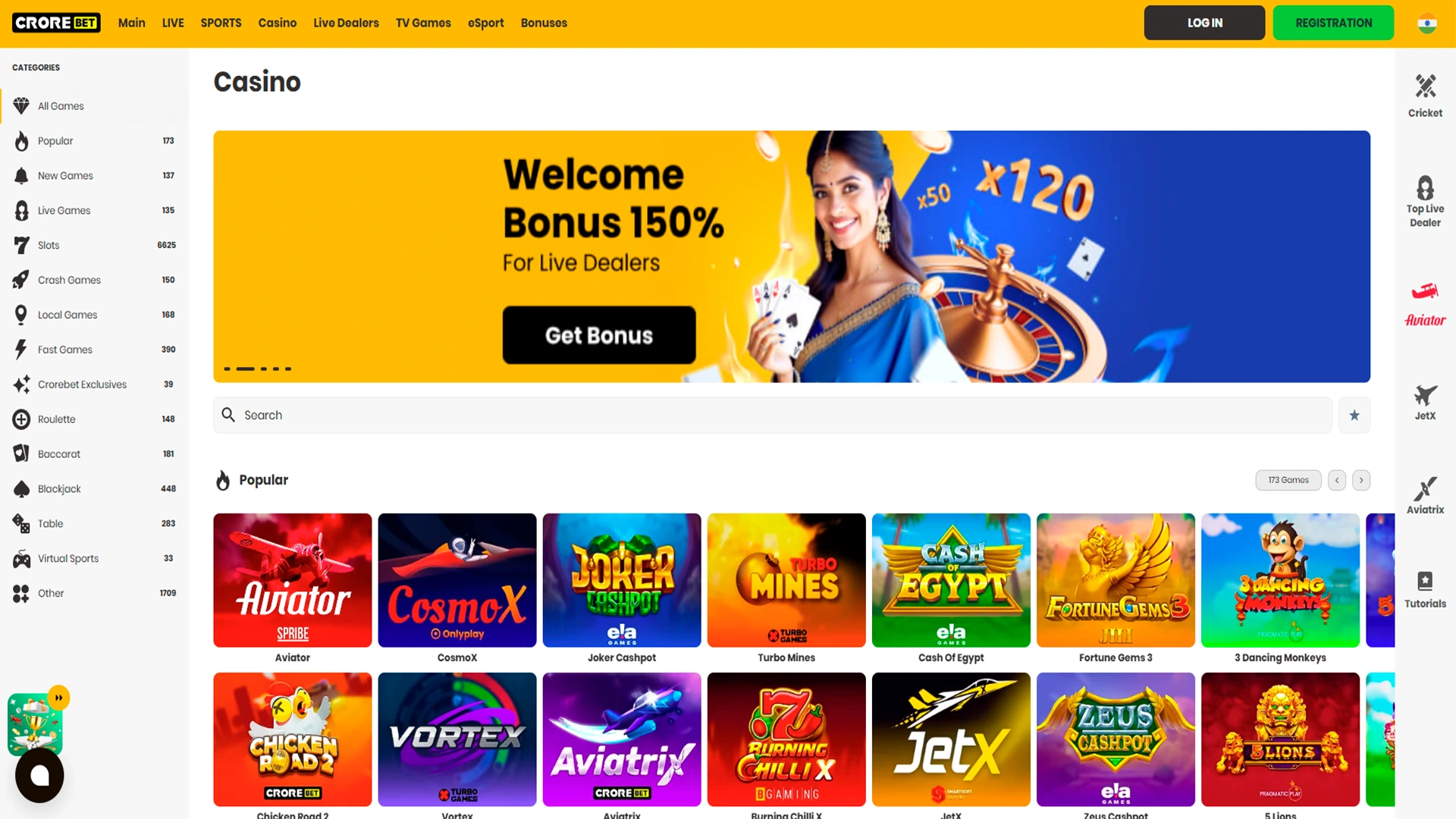 Choose a game from a variety of options to hit the jackpot at Crorebet.