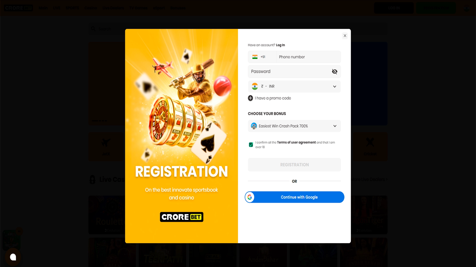 Create a personal account for safe betting at Crorebet.