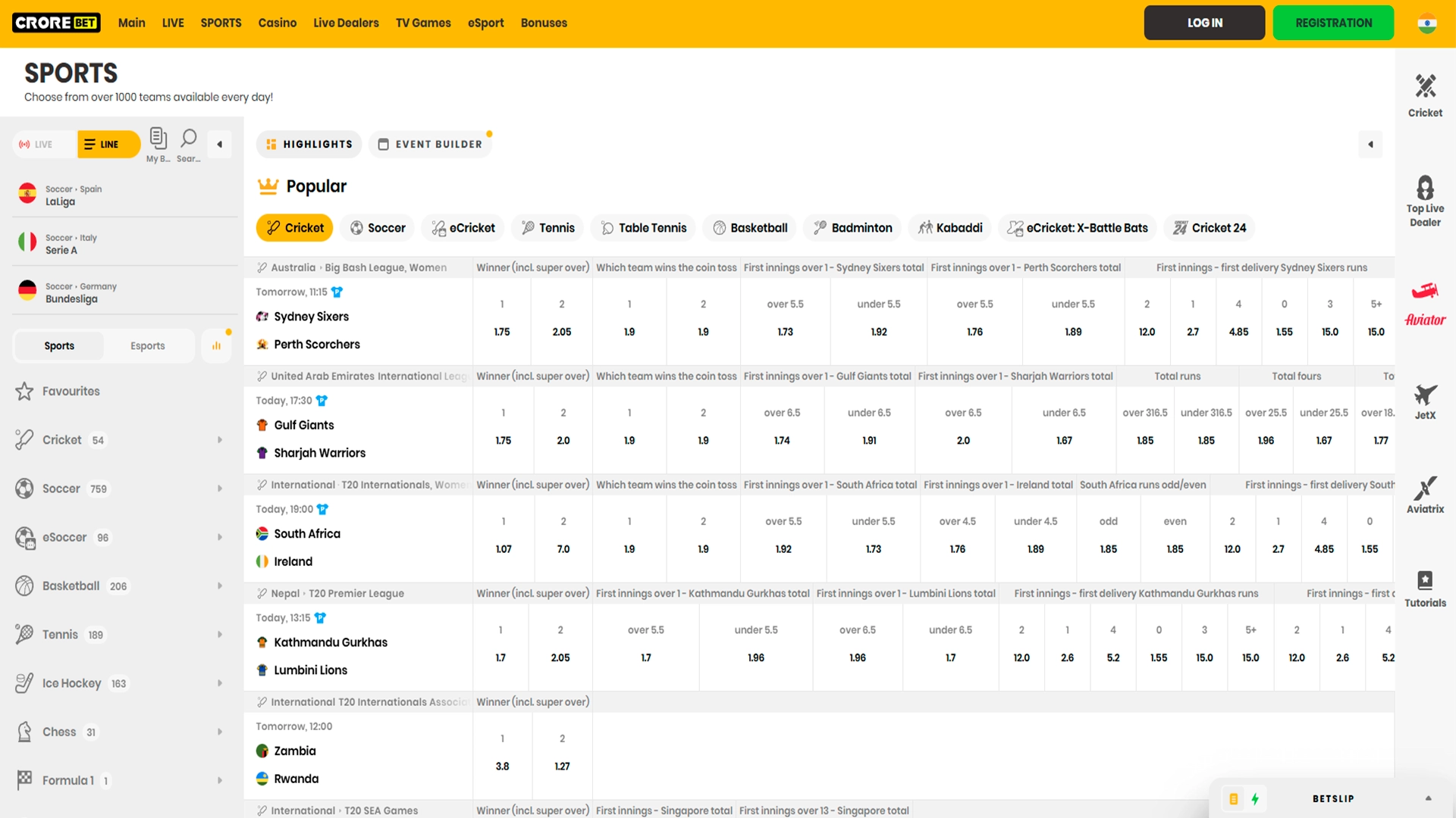 Get the best sports odds only at Crorebet.