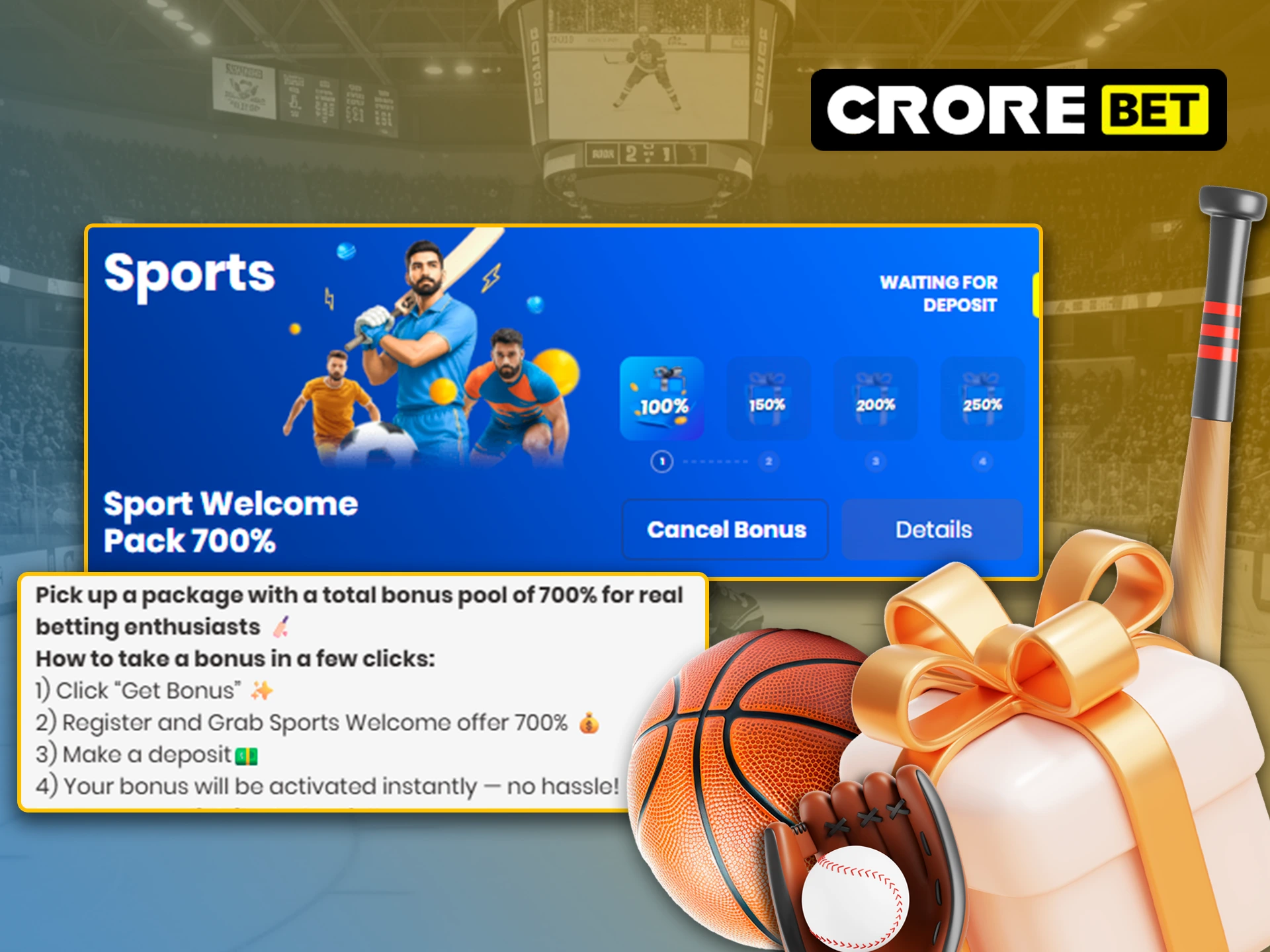 Use your sports betting bonus to increase your winnings at Crorebet.
