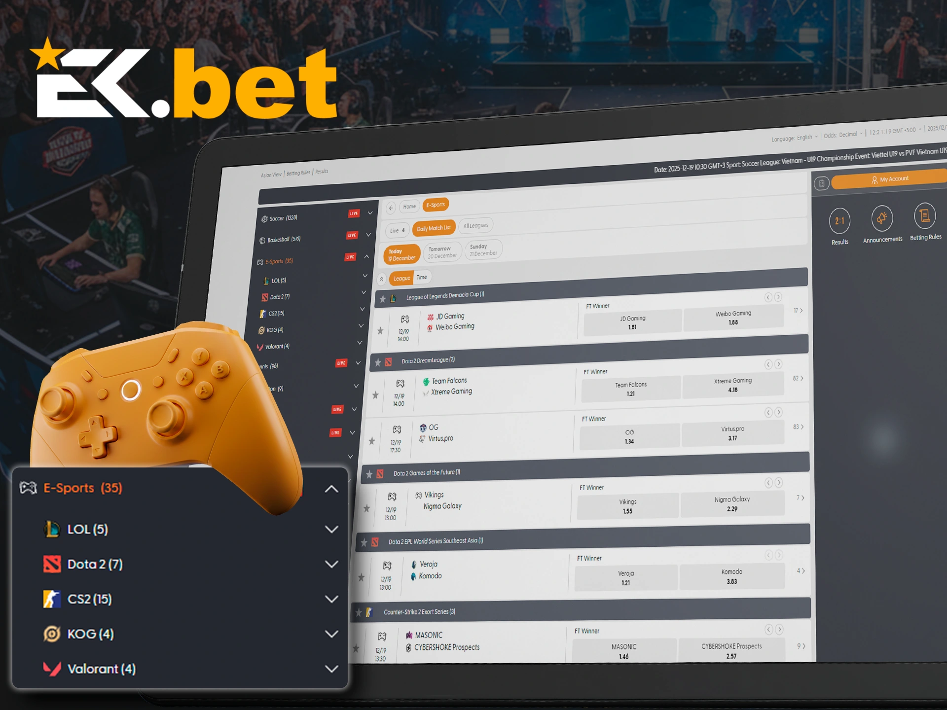 Place your bets on popular esports at EkBet.