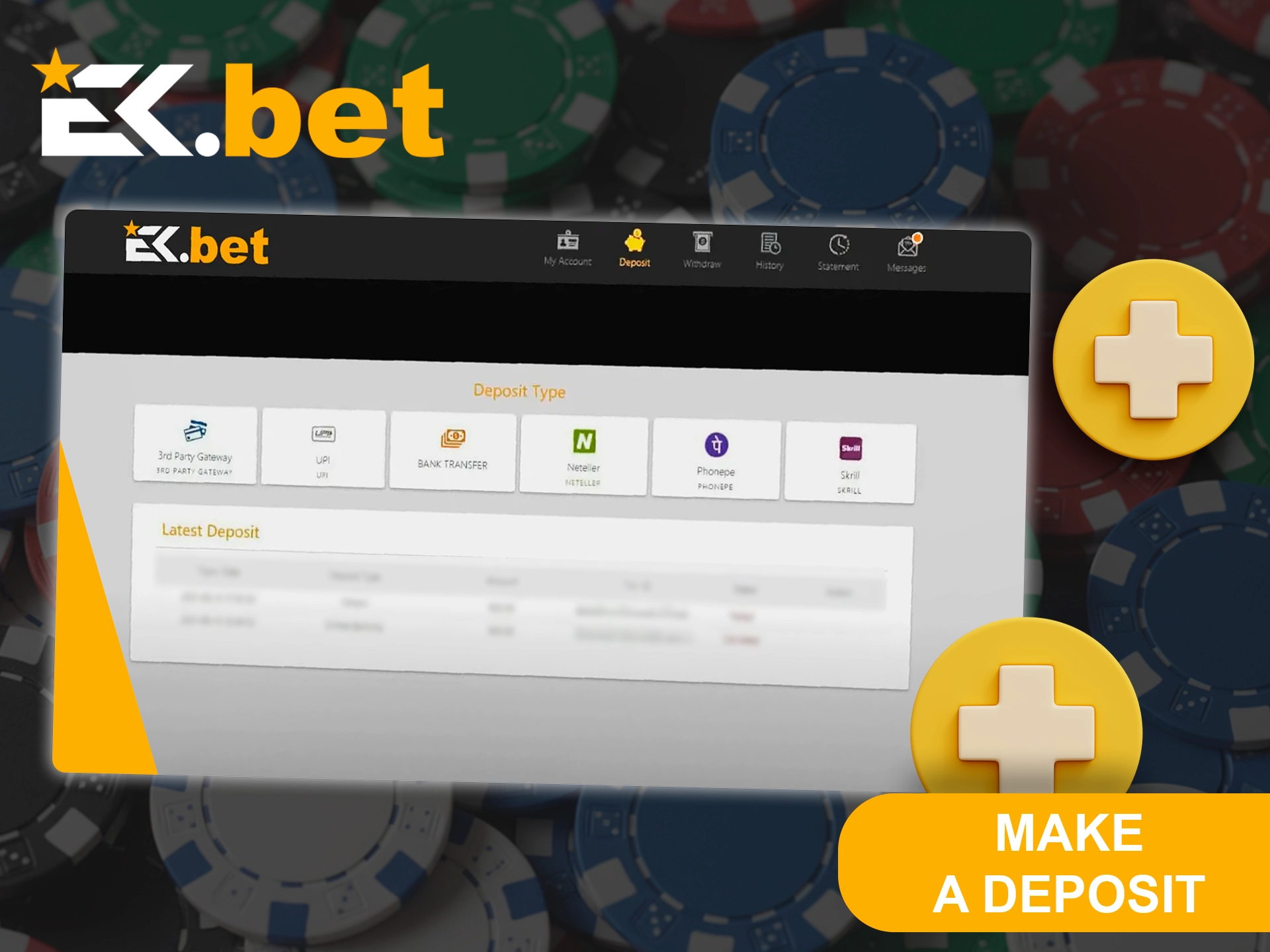 Top up your EkBet account balance.