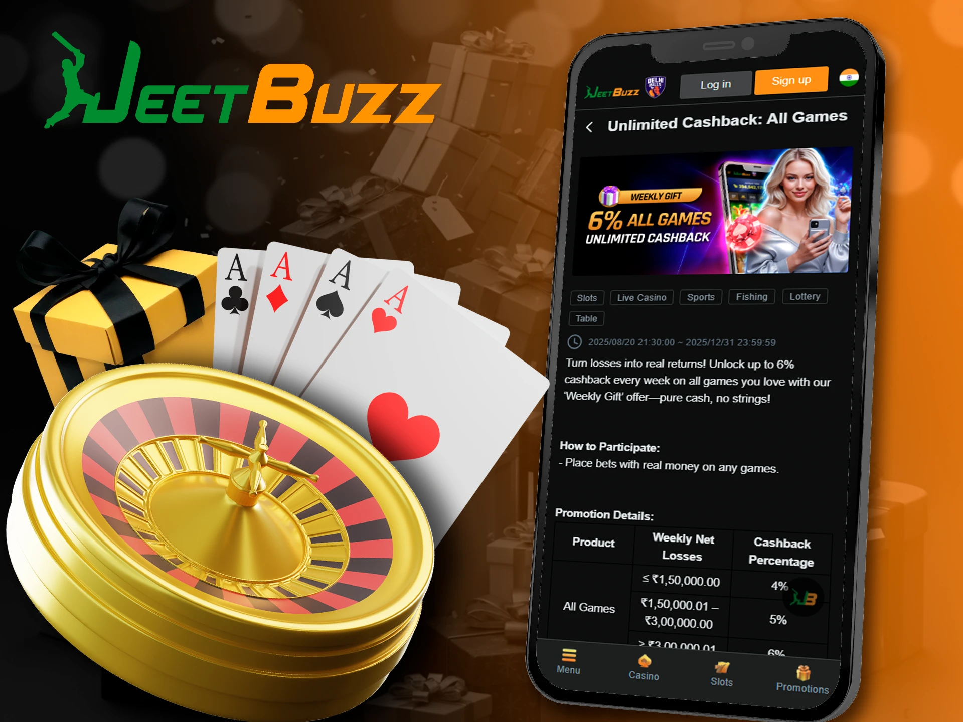 Get and use your bonus in all games as cashback at JeetBuzz.