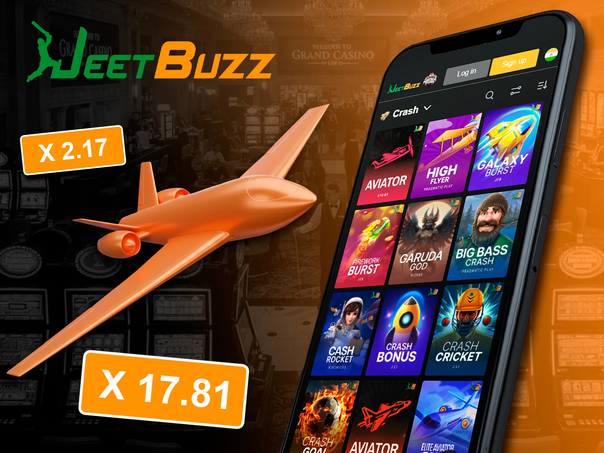 Multiply your bets in the Crash games section at JeetBuzz.