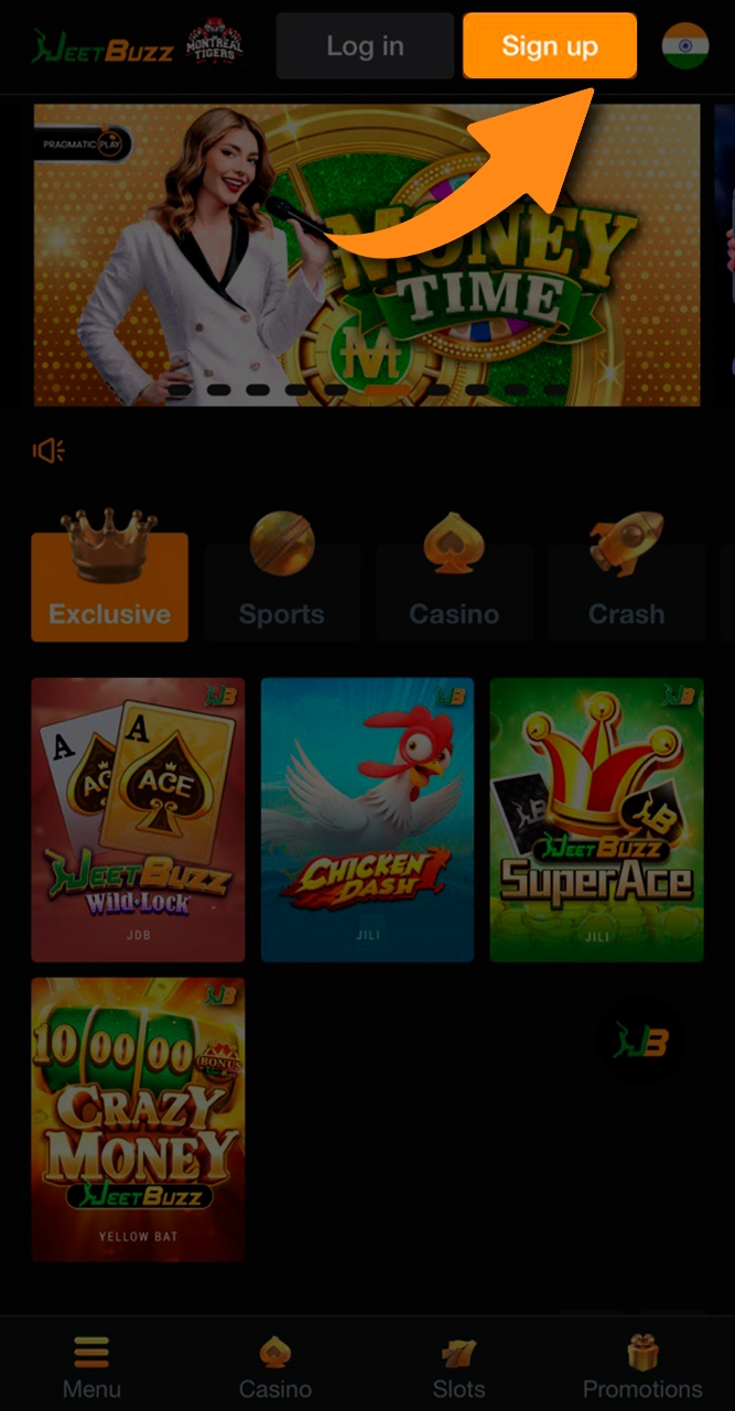 Start registration by clicking on the button in the JeetBuzz app.