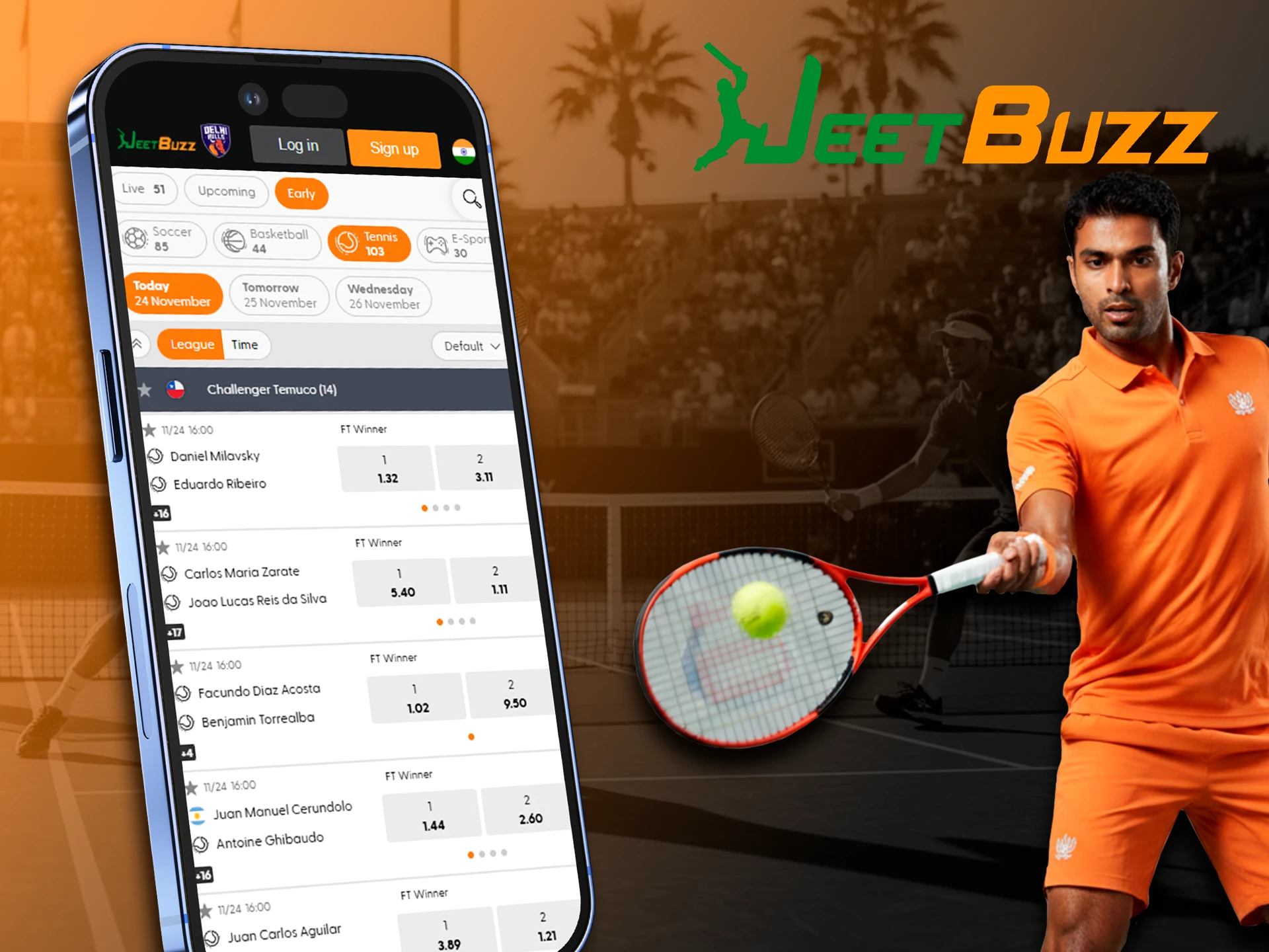 Find your favorite to bet on to win in tennis in the JeetBuzz app.