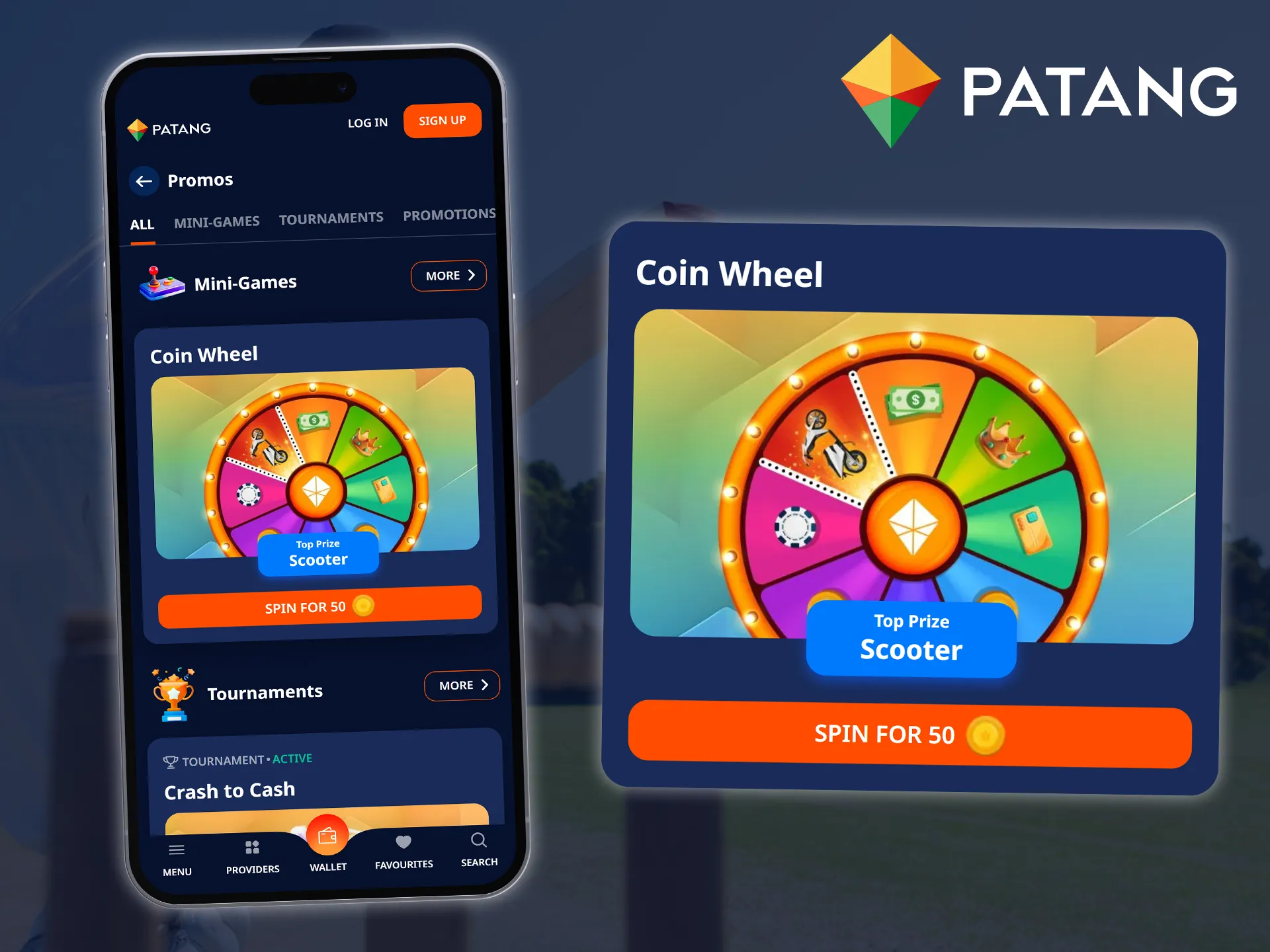 Spin the Coin Wheel daily to win various prizes in the Patang mobile app.