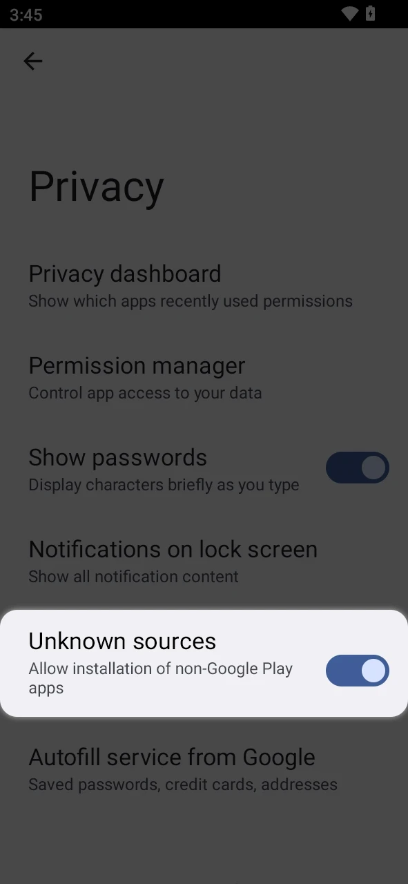 Allow the installation of the Patang app on your Android device.