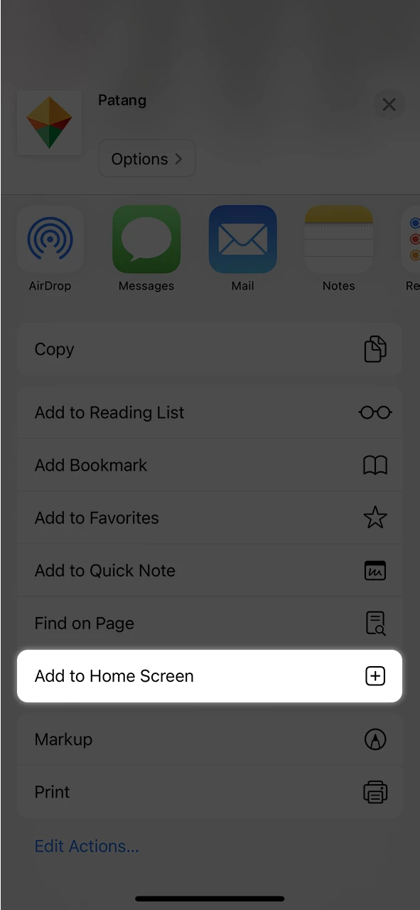 Add the Patang app icon to the home screen of your iOS device.