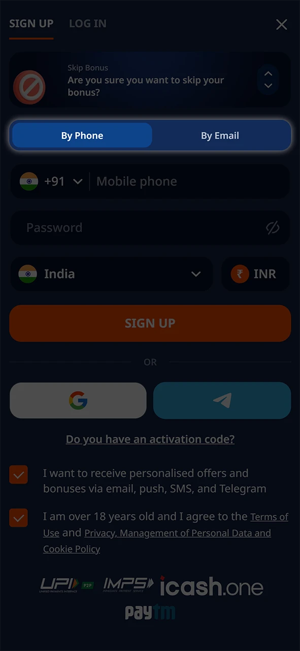 Start registering on Patang using your phone number or email address.