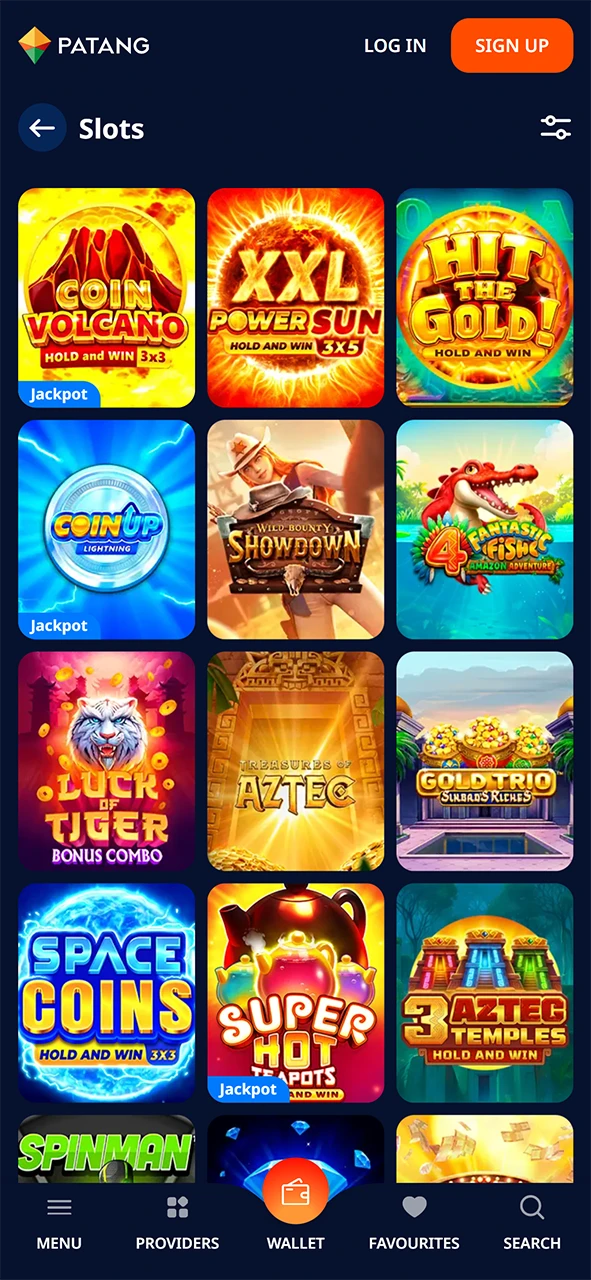 Casino section in the Patang mobile app.